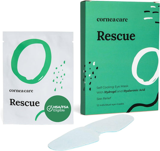 CorneaCare Rescue: Hydrogel Self Cooling Compress | Cold Eye Masks for Puffy Eyes | Self Cooling Eye Compress for Fast Relief | Travel Ready | 12 Count