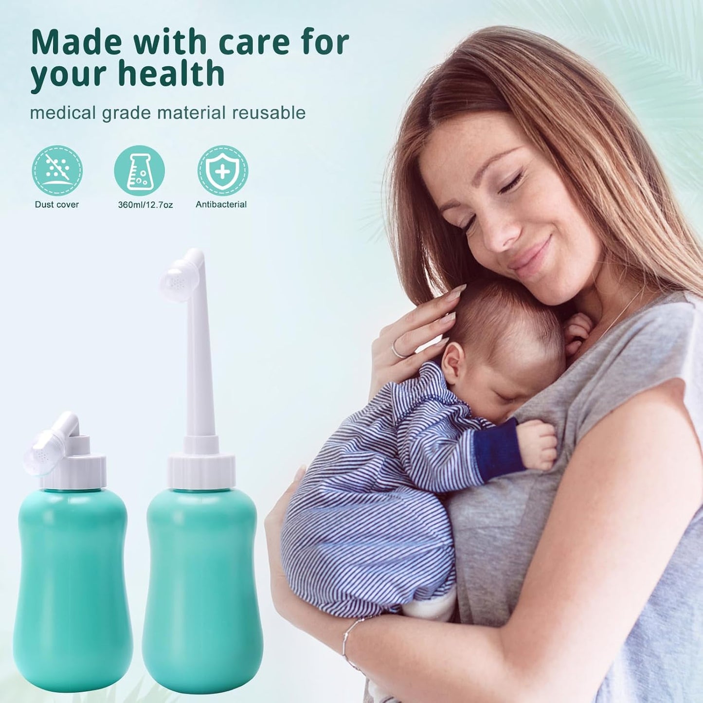 GOLDEN DEER Peri Bottle for Postpartum Care for Perineal Recovery and Cleansing After Birth 12.7 OZ Turquoise