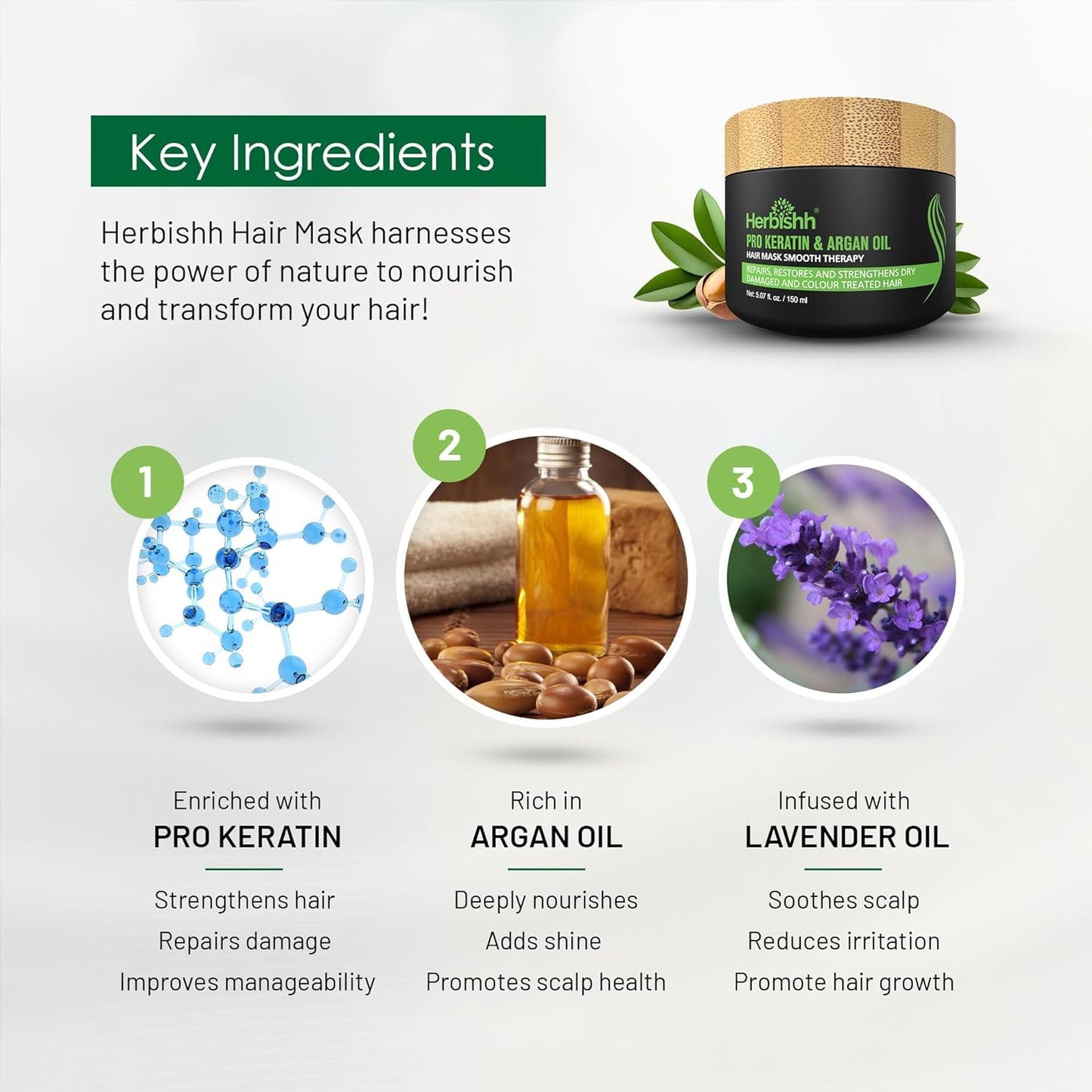 Herbishh Argan Hair Mask-Deep Conditioning & Hydration For Healthier Looking Hair- for very Dry, Weak, Stressed Out Hair, No Sulphates, No Parabens (150 ML)