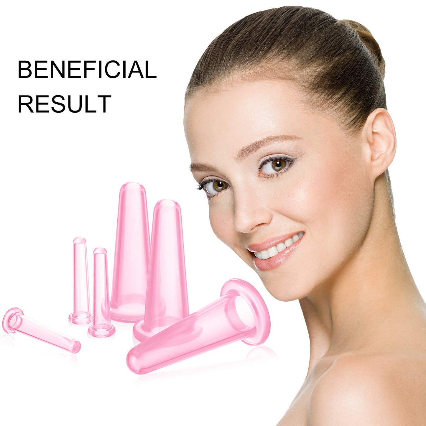 BBTO Silicone Facial Cupping Set, Vacuum Massage Cup Kit for Body, Face, Neck, Back, and Eye, 6 Cups and Exfoliating Brush