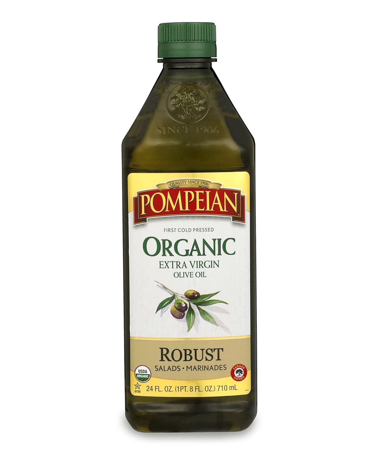 Pompeian USDA Organic Robust Extra Virgin Olive Oil, Contains Polyphenols, First Cold Pressed, Full-Bodied Flavor, Perfect for Salad Dressings & Marinades, 24 FL. OZ