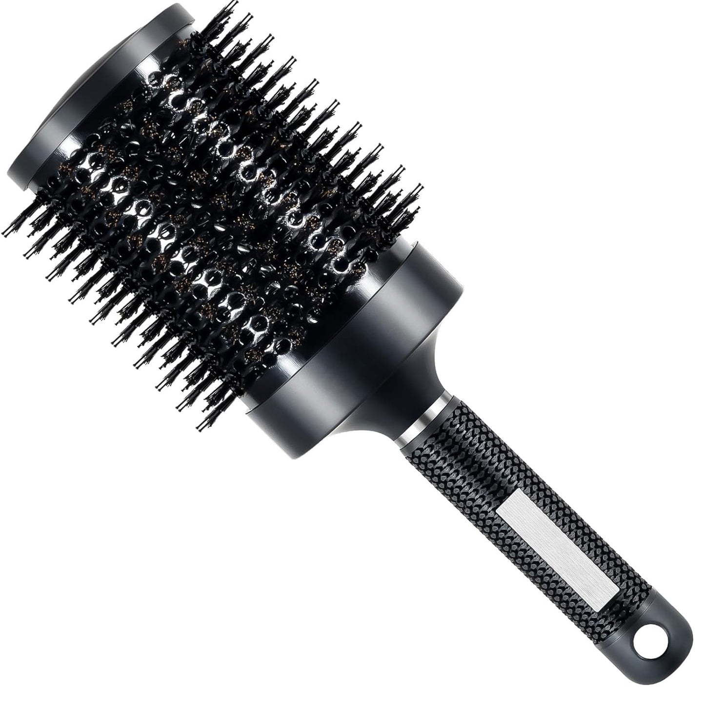 SIMPOR Large Round Brush for Blow Out, Nano Thermal Ceramic & Ionic Tech Round Barrel Hair Brush with Boar Bristles, Roller for Blow Drying (Black, 4 inch, Barrel 2.7 Inch, 65mm)