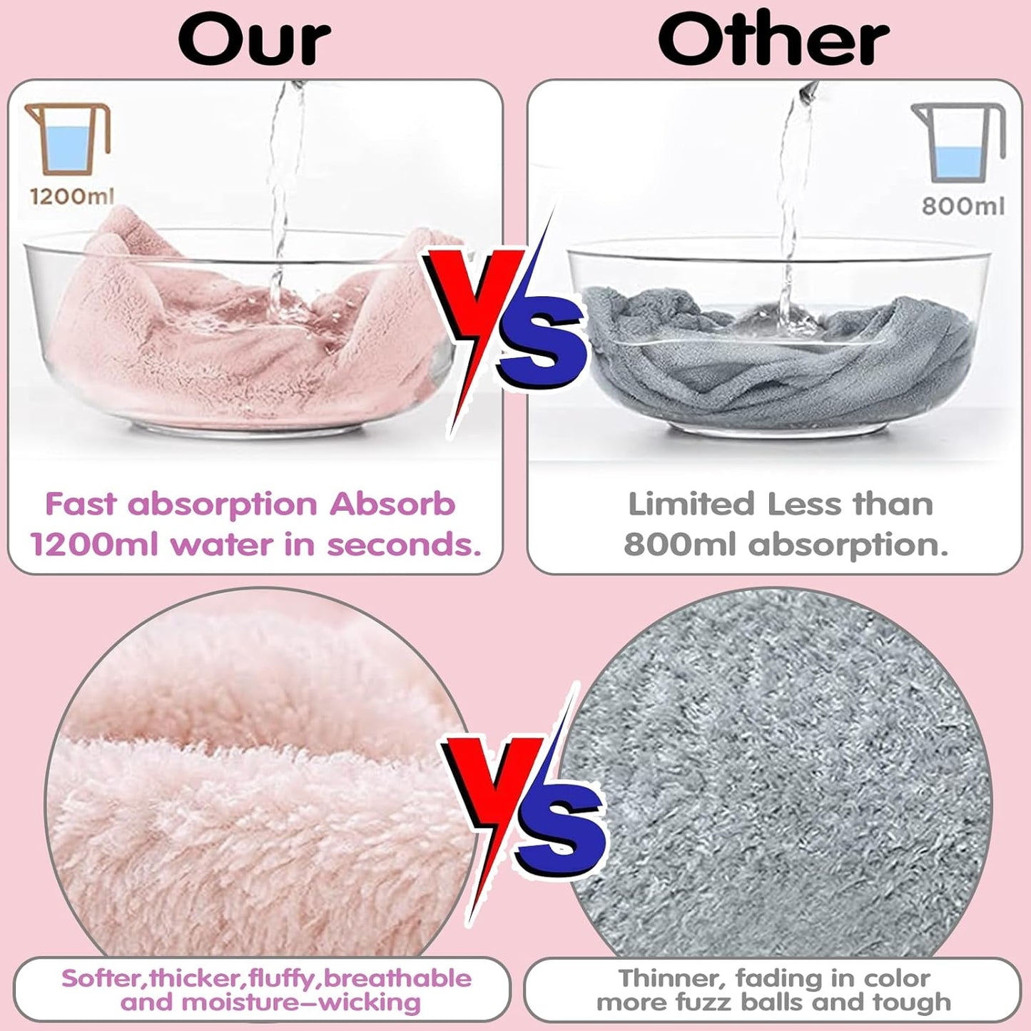 Hair Drying Towel 3 Pack - Ultra Soft Microfiber Turban Twist Hair Wrap for Women - Super Absorbent, Quick Dry Hair Towel Cap for Wet Hair (3 Colors, Yellow Pink & Red)