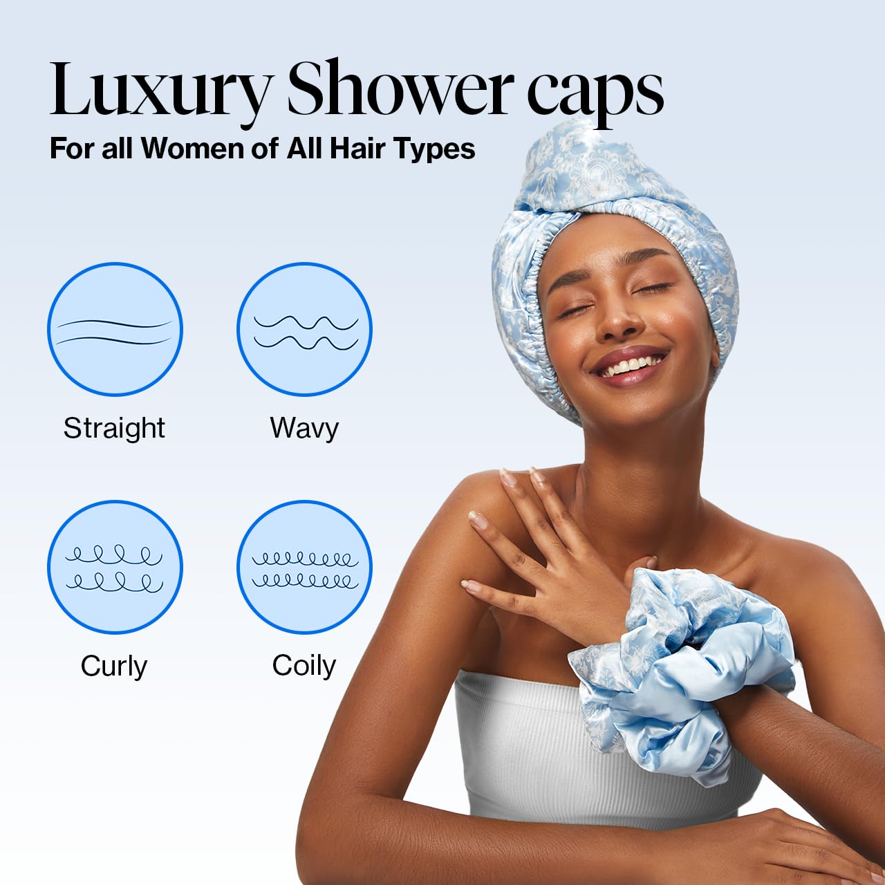 Kitsch Bridgerton x Satin Microfiber Hair Towel Wrap for Women - Super Absorbent, Quick Dry, Anti-Frizz, for Long & Short Hairs, Turbans for Women, Hair Wrap - Toile de Blue