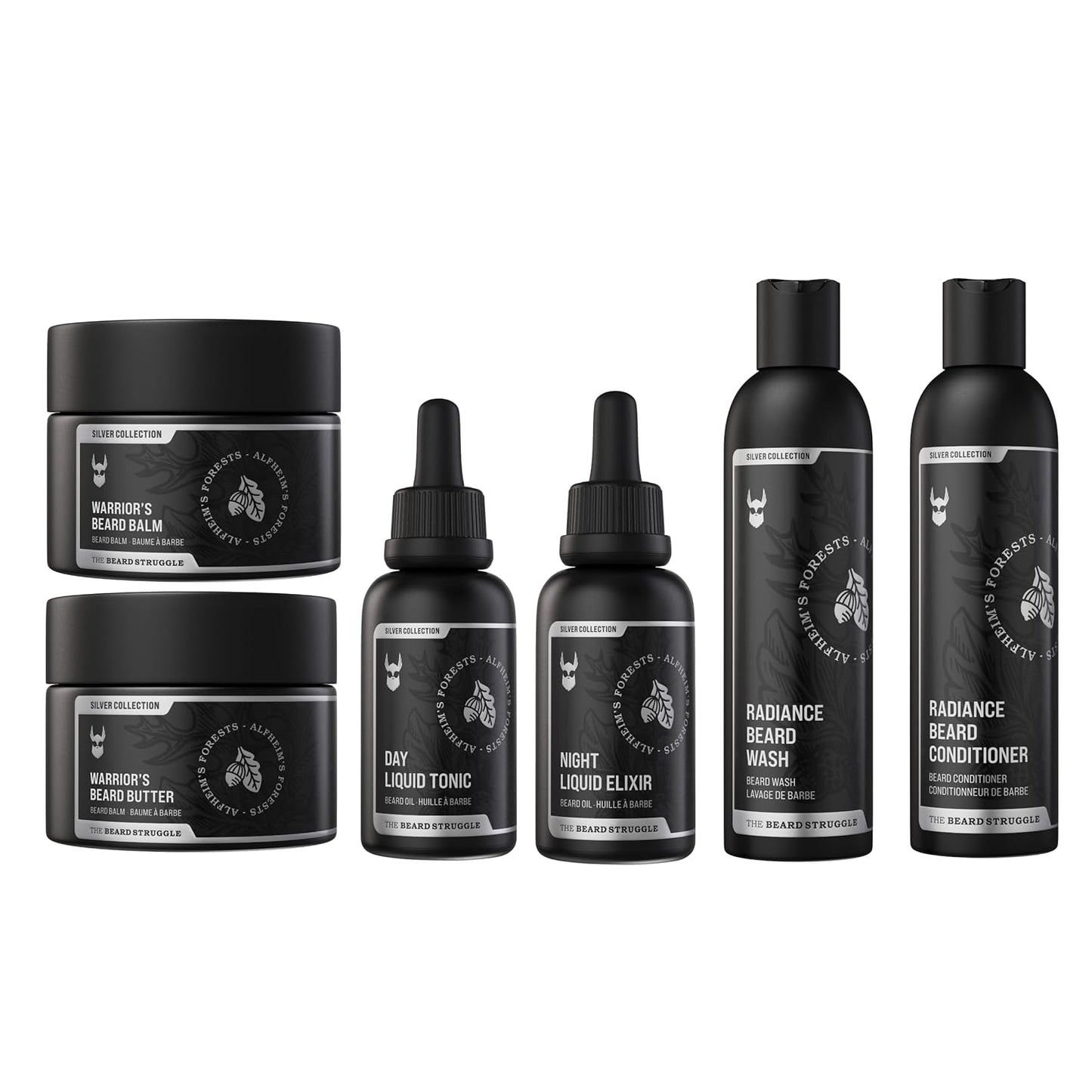 The Beard Struggle Greenlander Bundle - Beard Kit with Butter, Balm, Night & Day Oils, Wash & Conditioner - Silver Collection - Alfheim's Forests