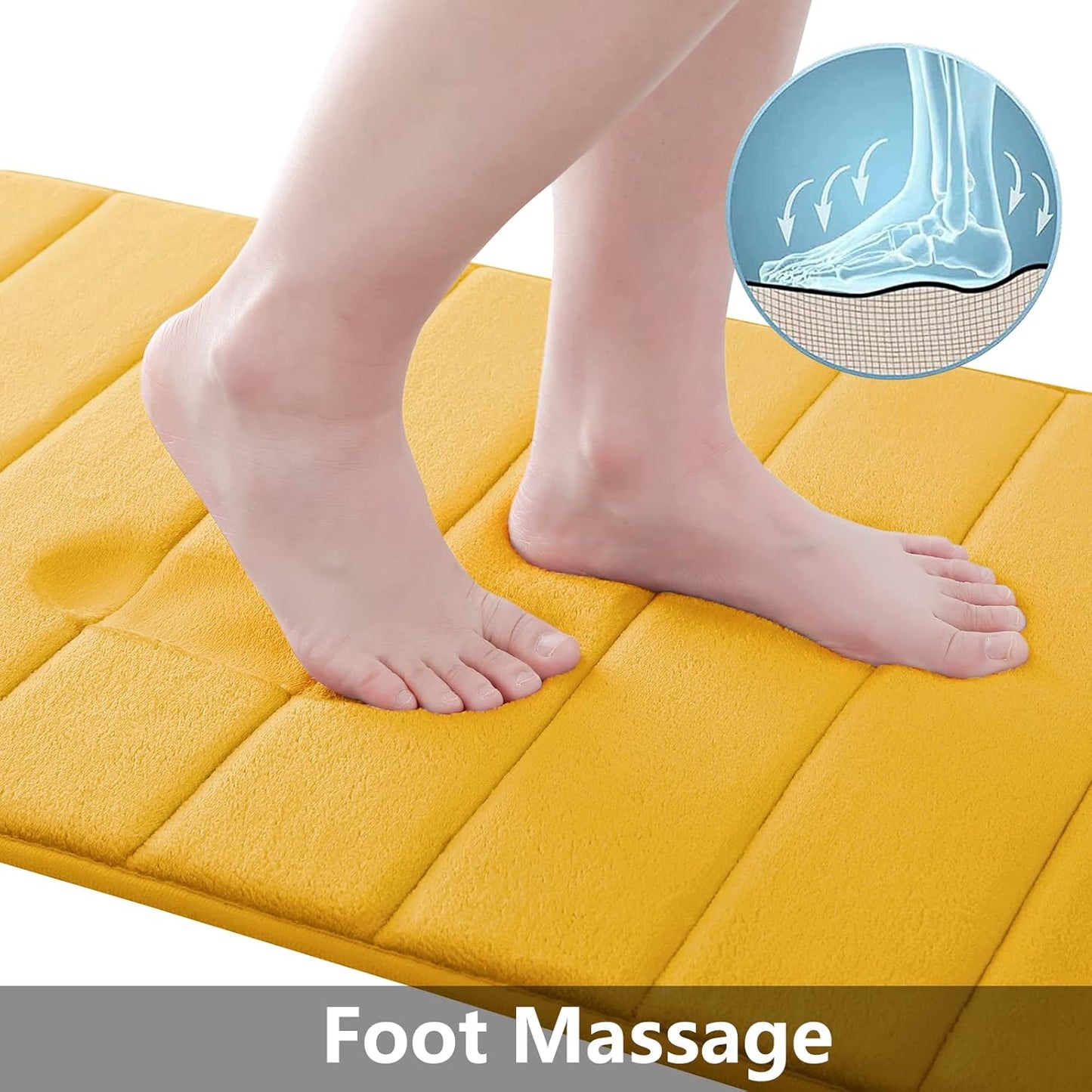 Buganda Memory Foam Bath Mat, 24" x 16", Ultra Soft and Non-Slip Bathroom Rugs, Water Absorbent and Machine Washable Bath Rug for Bathroom, Shower, and Tub, Yellow