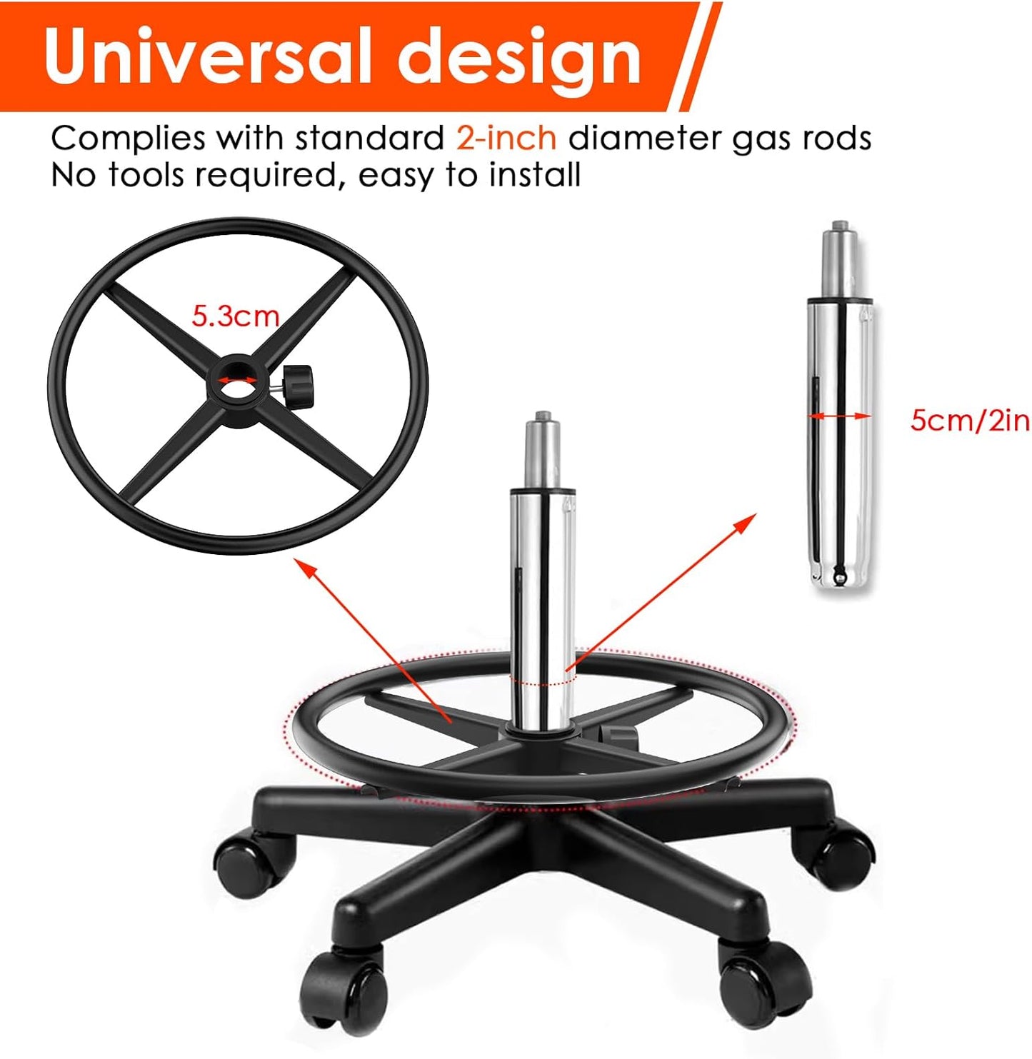 Metal Chrome Office Chair Foot Rest,Office Chair Footstool Attachment for Drawing Chair Office Stool (Black, 20'')