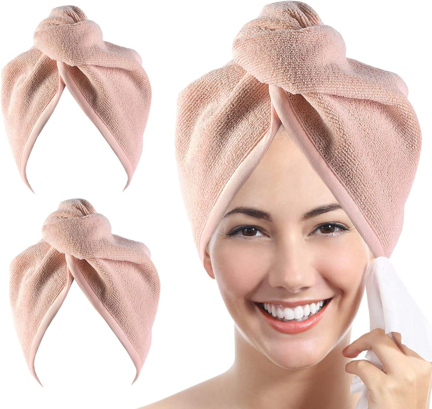 YoulerTex Microfiber Hair Towel Hair Wrap: 2 Pack 10X26 Hair Dryer Towels for Women Absorbent Turban Twist Hair Drying Shower Cap Curly Hair Products for Hair Care Hair Accessories (08 2-Pcs Beige)