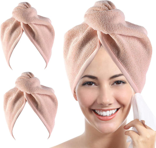 YoulerTex Microfiber Hair Towel Hair Wrap: 2 Pack 10X26 Hair Dryer Towels for Women Absorbent Turban Twist Hair Drying Shower Cap Curly Hair Products for Hair Care Hair Accessories (08 2-Pcs Beige)