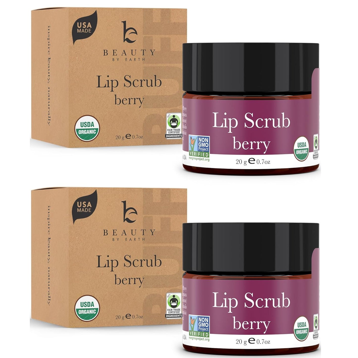 USDA Organic Lip Scrub Berry - USA Made with Natural Ingredients, Moisturizing Scrub Exfoliator for Dry Lips, Lip Sugar Scrubber Exfoliator for Smooth Lips, Small Beauty Gifts