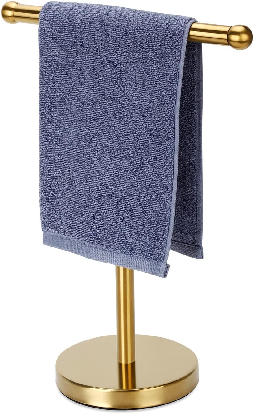 Hand Towel Holder Gold, Hand Towel Rack Stand with Heavy Weighted Base, Countertop Hand Towel Holder Stand for Bathroom，SUS304 Stainless Steel (Gold)