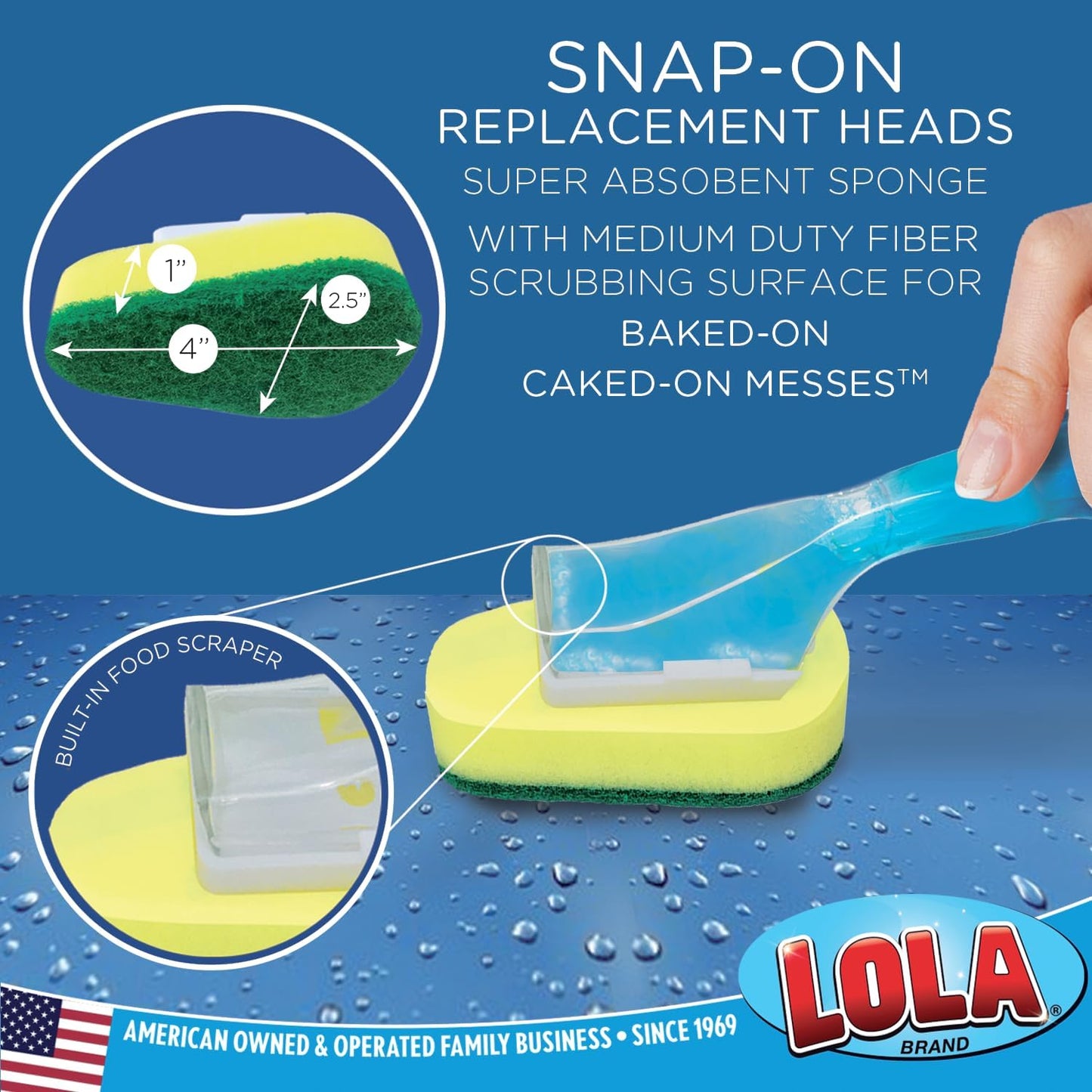LOLA Soap Dispenser Dish Wand Sponge Head Refills, 12 Pack, Super Absorbent Scrubber, Non-Scratch, for Cleaning Dishes, Sinks and Cookware