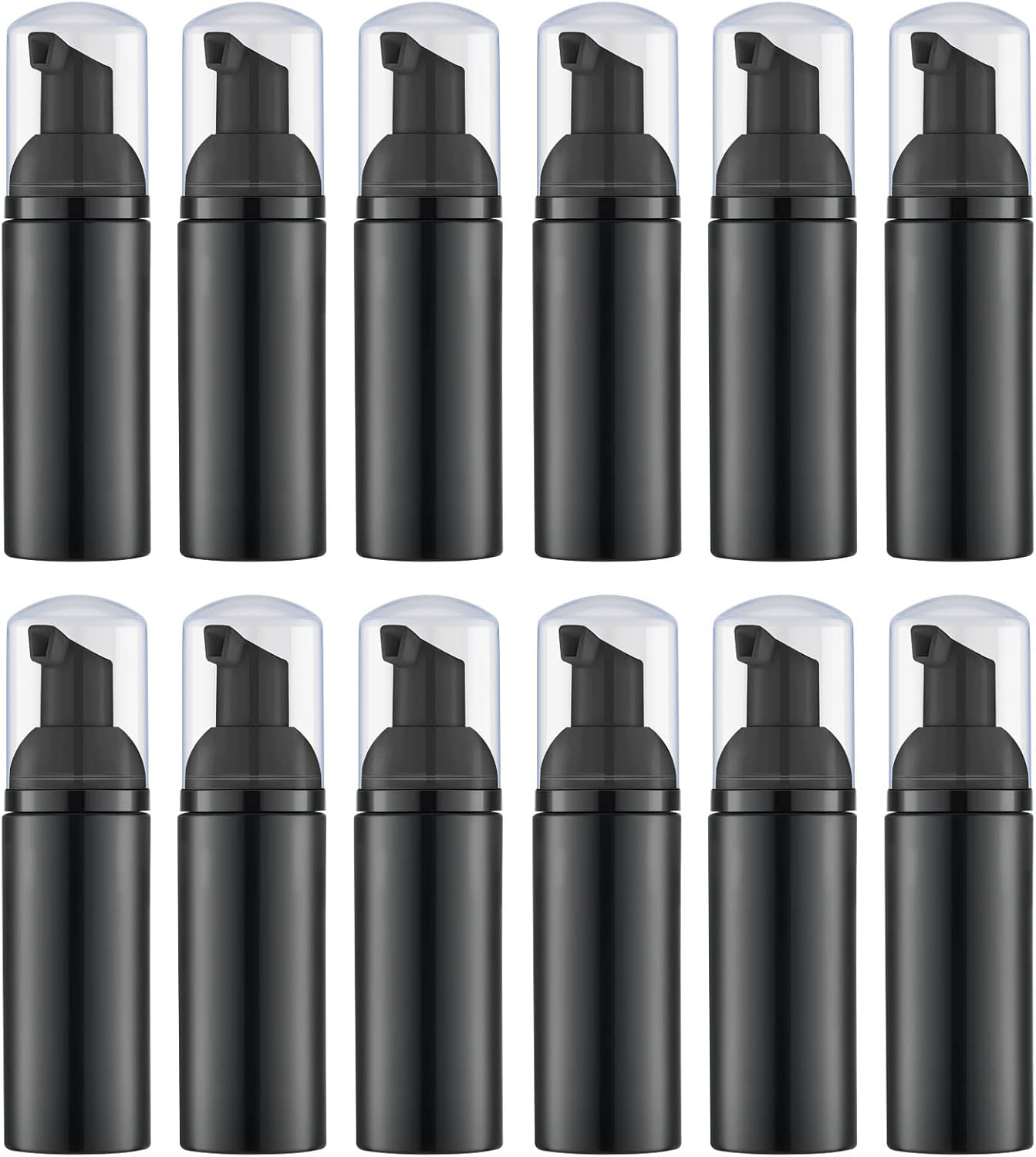 Lil Ray 2 Oz Empty Black Foam Pump Bottle, Foamer Soap Dispenser for Lash Shampoo, Hand Soap, Foaming Cleaner(Black Pump, 12 PCS)