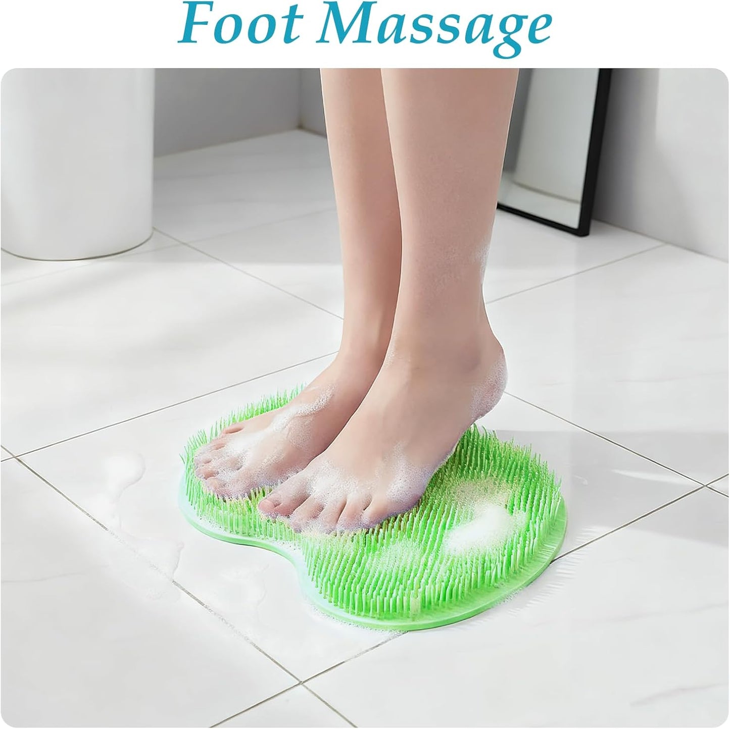 2-in-1 Shower Foot Scrubber Mat, Heavy Duty Bath Brush with Suction Cups, Back Scrubber and Mat Wall Mounted, Exfoliating Foot Scrubber for Men and Women(Green)