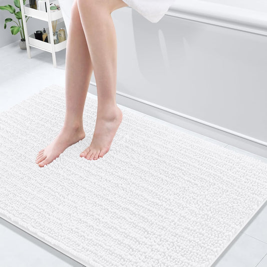 Arotive Luxury Chenille Bathroom Rug Mat, Extra Soft Thick Absorbent Shaggy Bath Rugs, Non-Slip Machine Wash Dry, Plush Bath Mats for Bathroom, Shower and Tub, 50x30, White