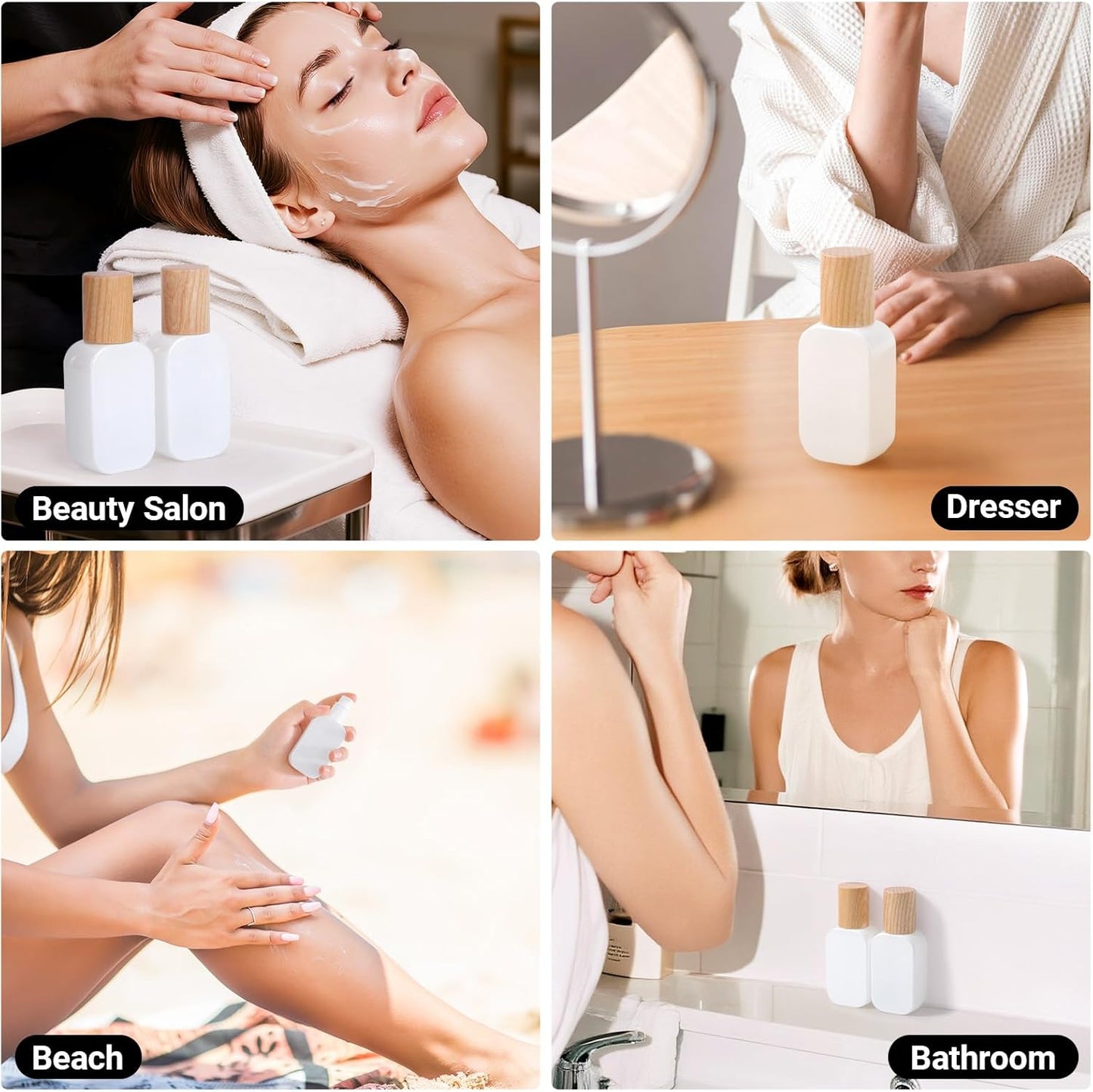 Segbeauty 1oz Glass Lotion Pump Bottles Dispensers Empty, 2pcs Refillable Travel Bottles for Toiletries, 30ml Travel Size Pump Bottle Dispenser for Skincare Cosmetics, White Foundation Container