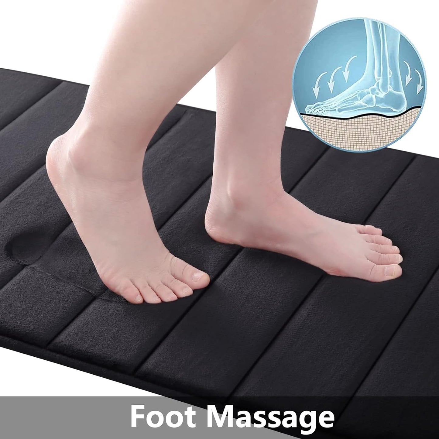 Buganda Memory Foam Bath Mat, 40" x 32", Ultra Soft and Non-Slip Bathroom Rugs, Water Absorbent and Machine Washable Bath Rug Runner for Bathroom, Shower, and Tub, Black