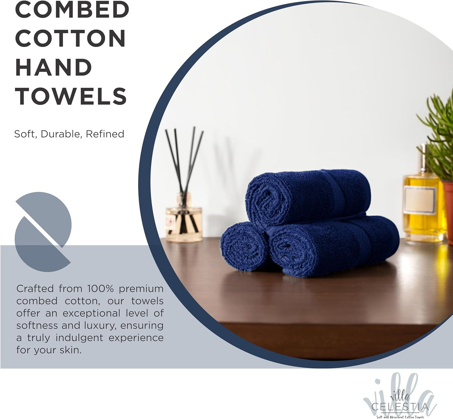 100% Cotton Hand Towel Set of 4, (16 x 28 inches) Sustainable, Soft, Highly Absorbent, Quick Drying, Combed Cotton Hand Towels Pack of 4 Ideal for Hotels, Spa, Bathroom, Dorm, Navy Blue