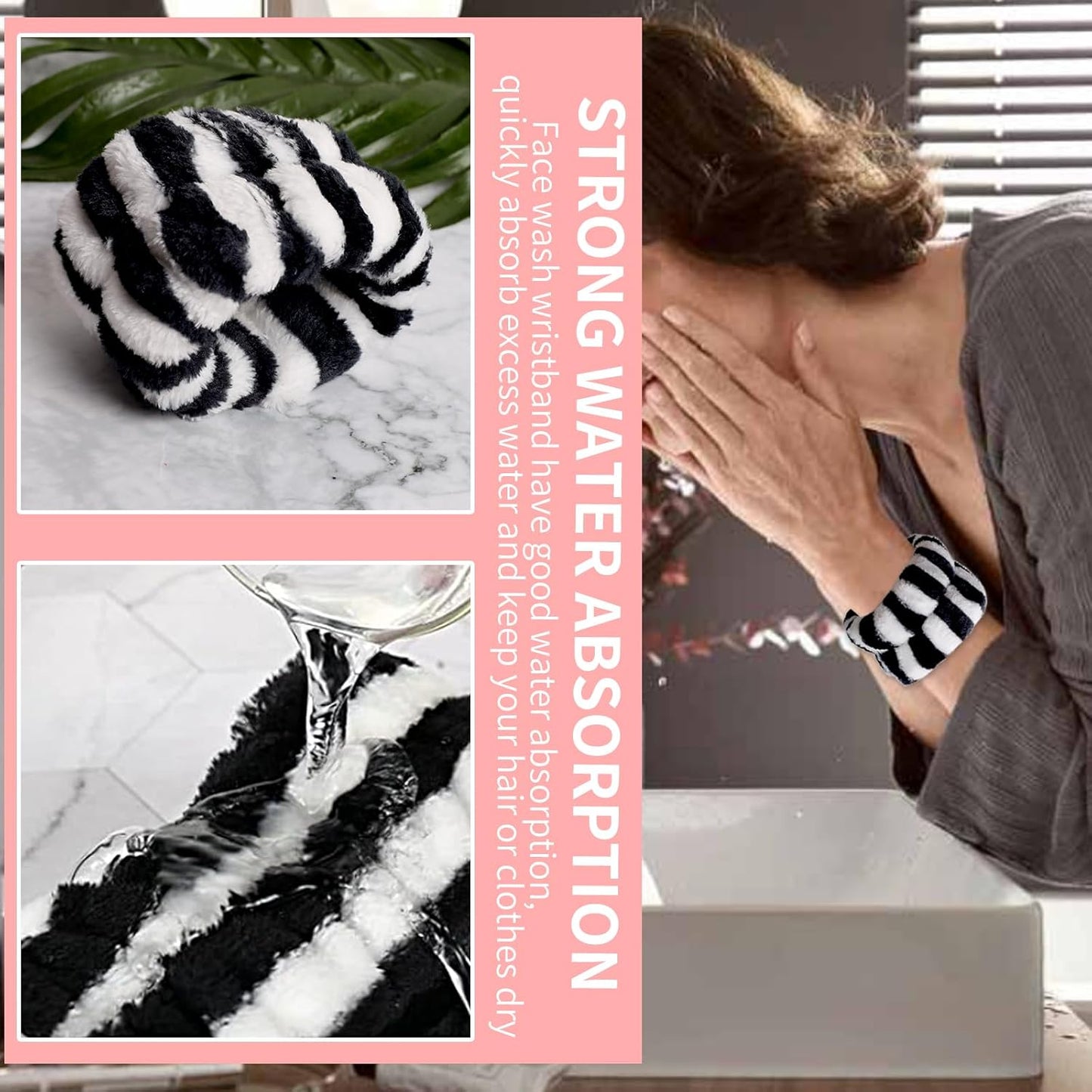 WSYUB Makeup Headband Set, Spa & Wristband, Face Washing Headband for Women & Girls, Black & White