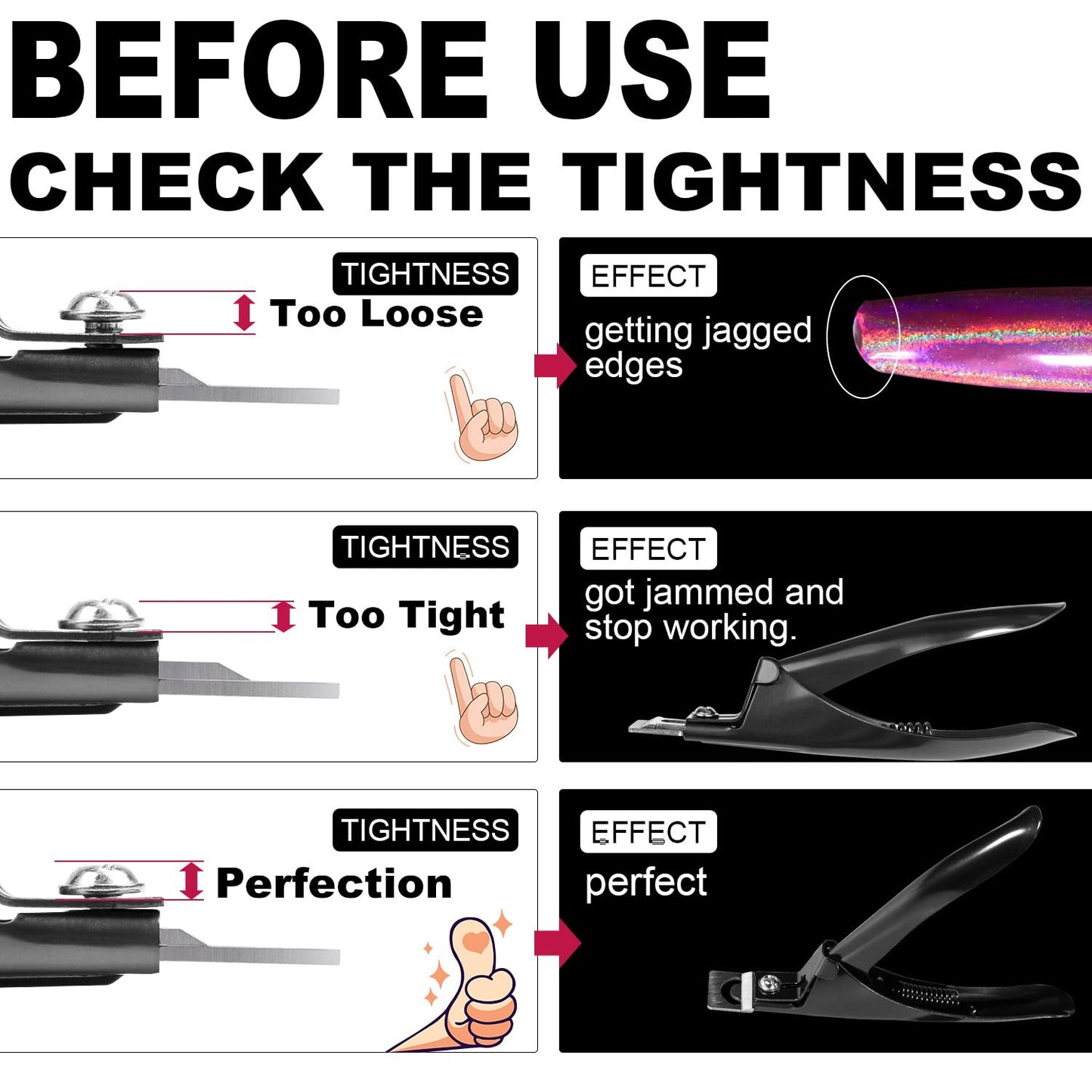 Black Premium Adjustable Nail Clippers with Magnets Sizers for Acrylic Nails, Stainless Steel Nail Cutter Trimmer for Artificial Fake False Tips Manicure Sharp Blade Clip Tool for Salon Beauty