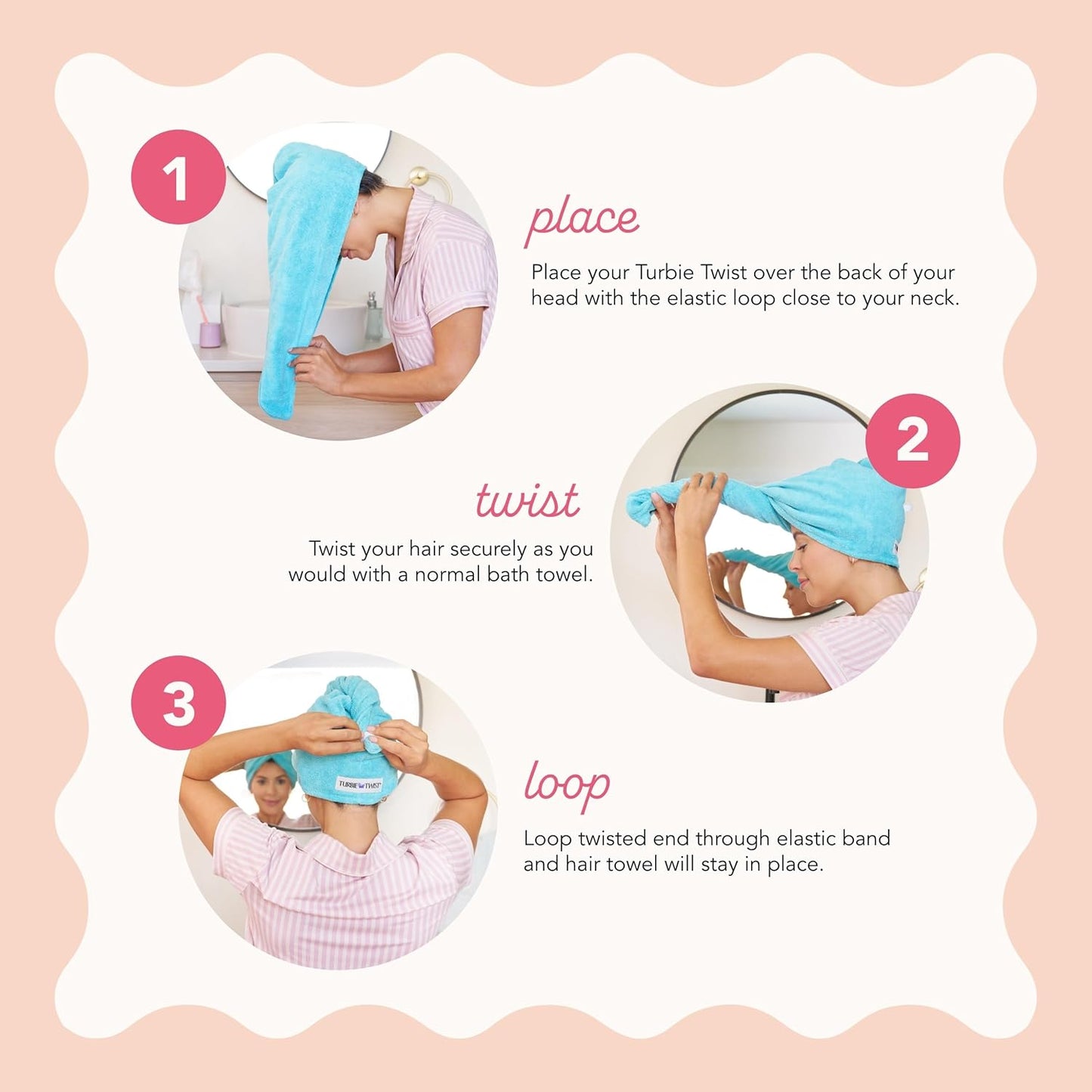 Turbie Twist 2-Pack Microfiber Hair Towel for Beauty, Travel, Gifting - Wrap Turban for Straight, Wavy & Curly Hair - Premium Personal Care - Kashmir & Frosted Mint