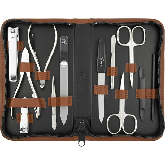 Manicure Set Women and Men – 12-Piece Professional Grooming Kit with Premium Tools, Genuine Leather Case, and exclusive Glass Nail File for Hand & Foot Care, German Quality