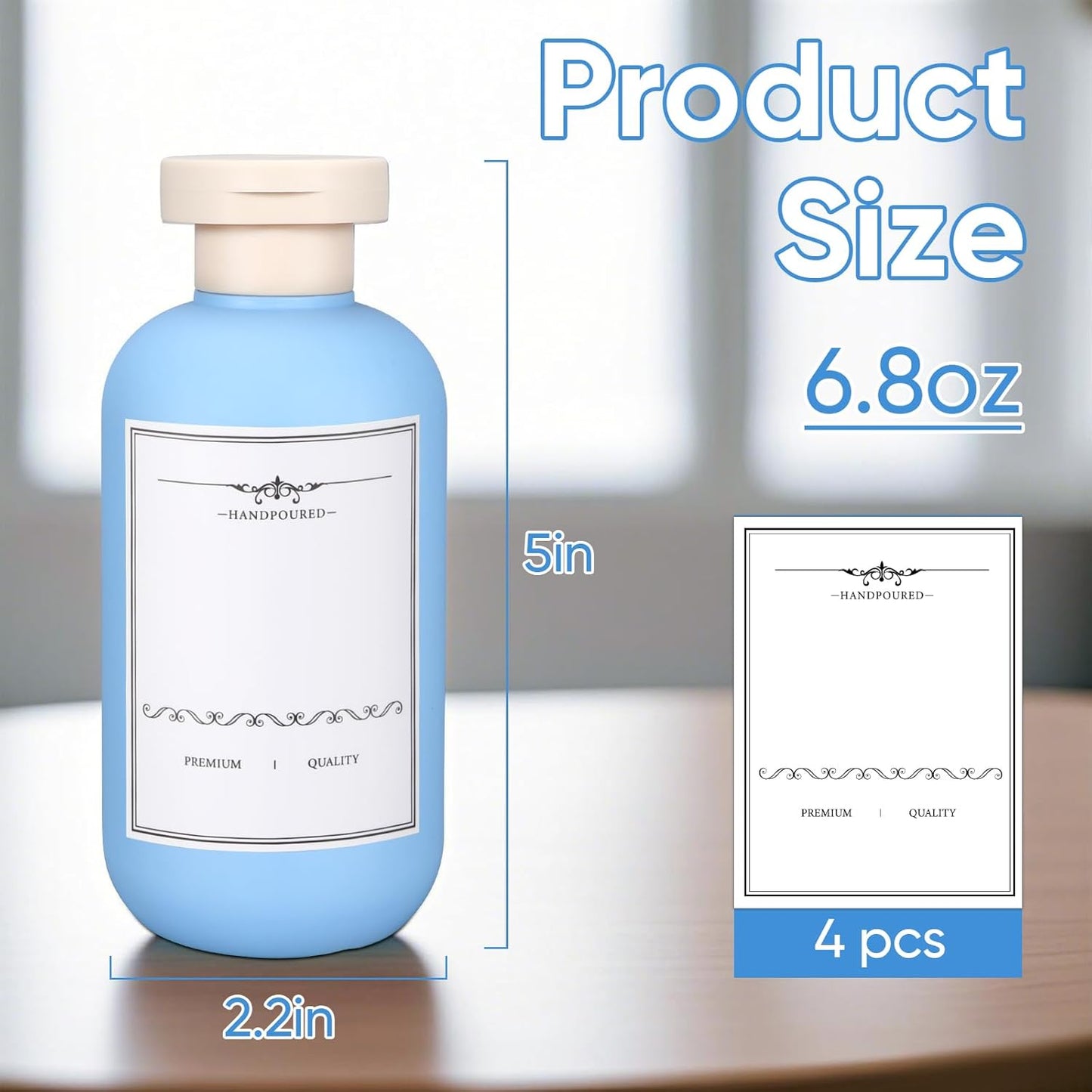 4 PACK Travel Shampoo Bottle, Empty Plastic Squeeze Bottles 6.8oz with Flip Cap, Lotion Container for Toiletries Travel Size Shampoo and Conditioner