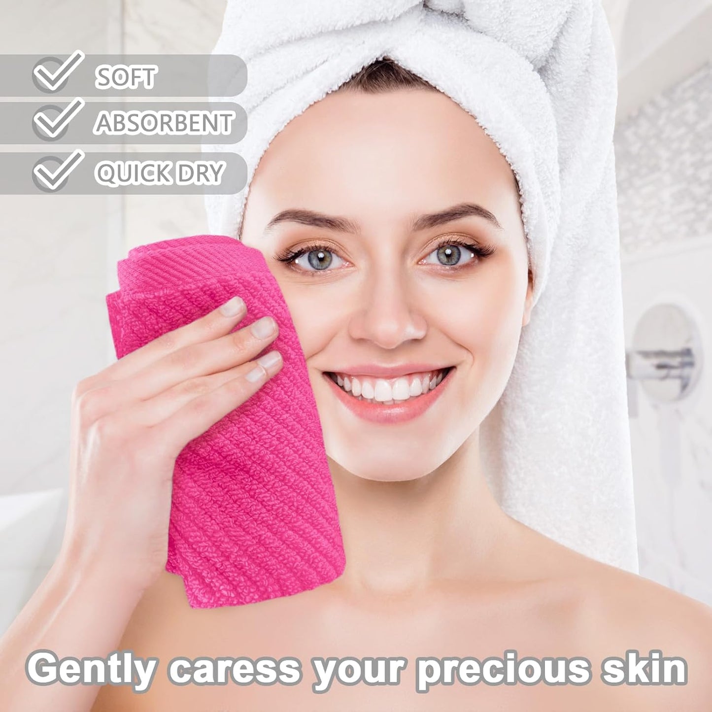 VOOVA & MOVAS Pink Washcloths (6PC, 13"x13") - 100% Cotton | Lightweight | Thick | Quick Dry | Soft | Absorbent, Luxury Towels for Face, Fluffy Wash Cloths for Bathroom, Towel Gift Set, Hot Pink