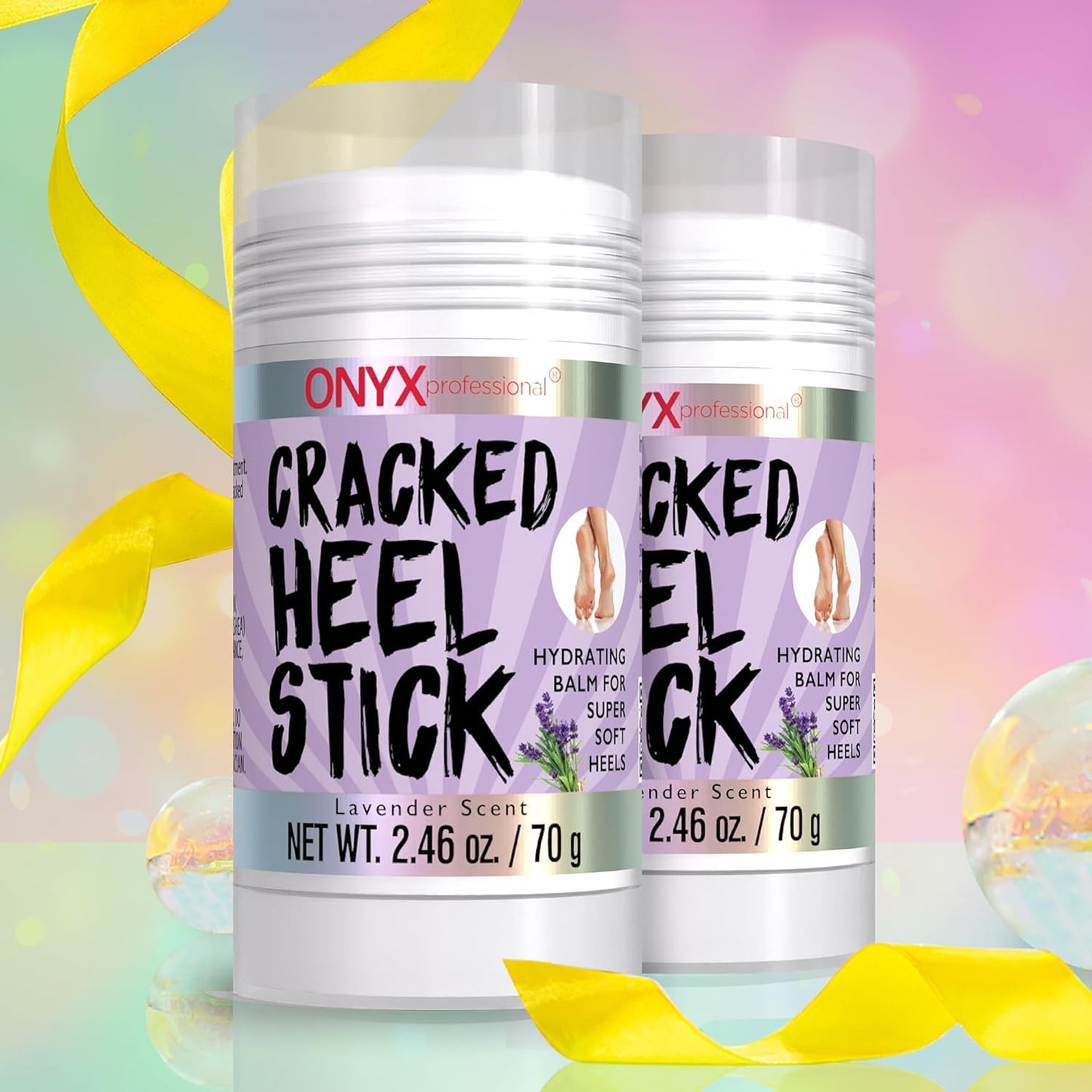 Onyx Professional Cracked Heel Repair Balm Stick for Dry Cracked Feet Treatment, Lavender Scent, 2 pack - Moisturizing Foot Balm, Rolls On, No Mess Like Foot Cream or Foot Lotion, Heel Treatment