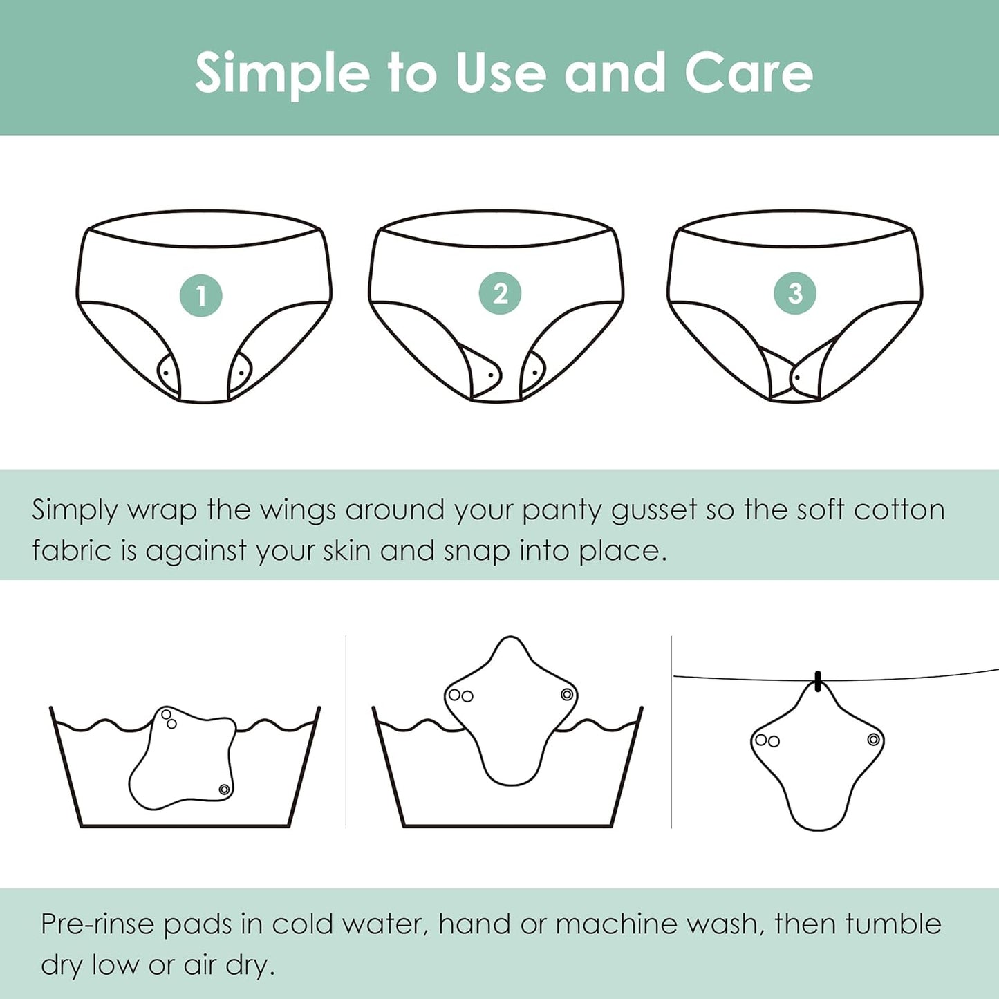 wegreeco 6 Pcs Reusable Menstrual Pads, Ultra Absorbent Cloth Pads for Heavy Flow, Sanitary for Teens, Women, Nonslip, Grey Inner, Grey Outer, X-Small