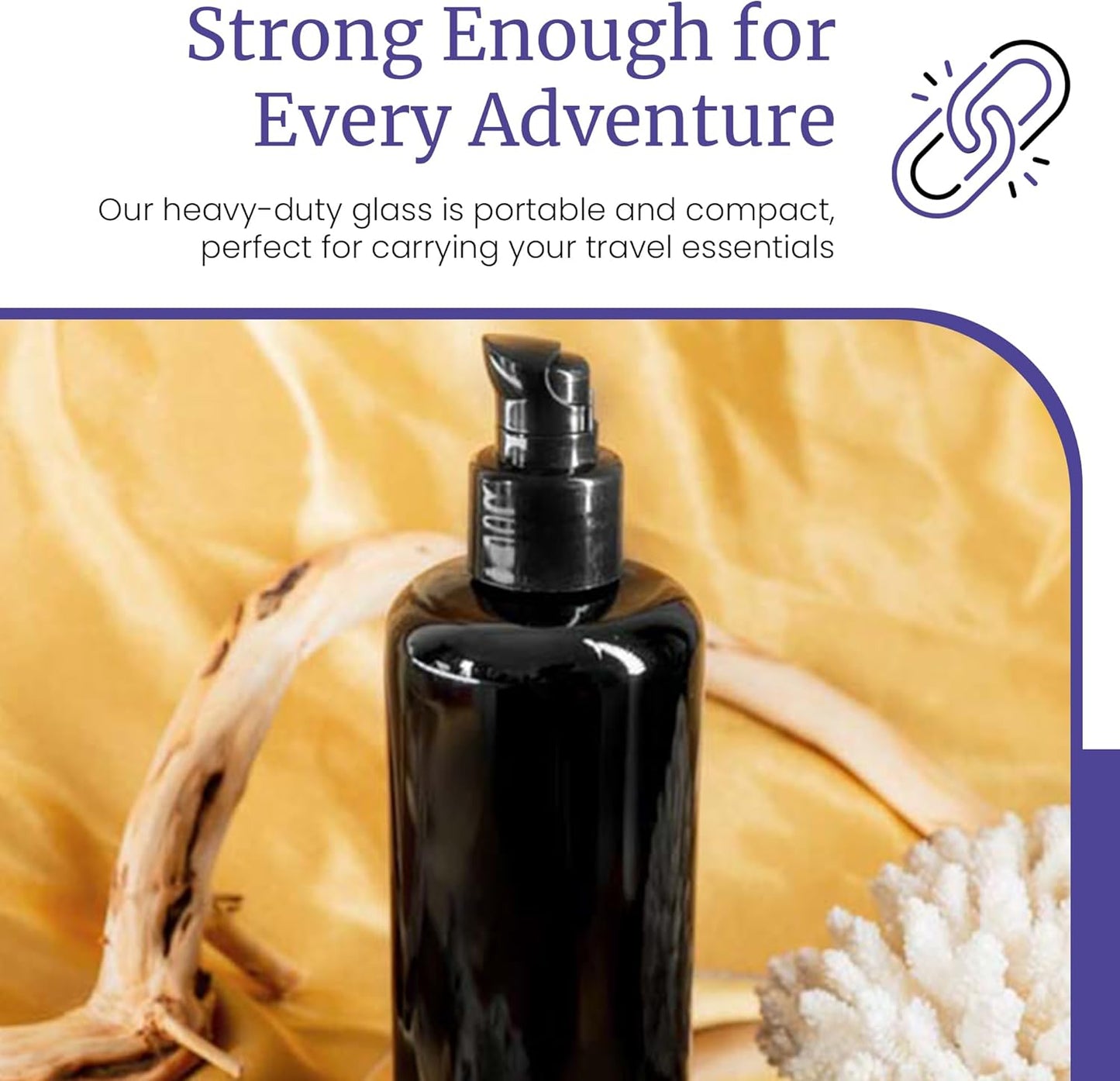 Infinity Jars Ultraviolet Glass Push Pump Bottle 200 Ml (6.8 fl oz) Refillable Containers for Lotion Homemade Cosmetics Make-up Skin Care Cream, Lotion, Shampoo, Conditioner Dispenser Bottles