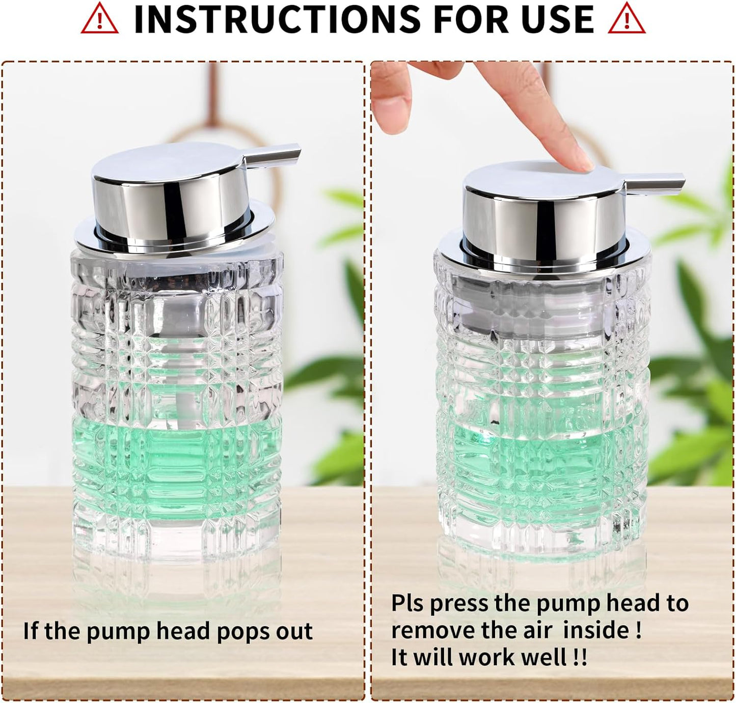 Bathroom Glass Soap Dispenser with Durable Rust-Proof Plastic Liquid Pump (Can't Foam) Hand Lotion Dispenser Antislip Shampoo Kitchen 10oz