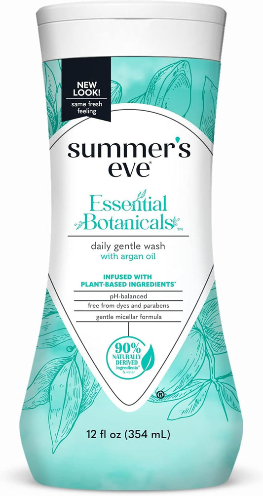 Summer's Eve Essential Botanicals All-Over Daily Feminine Wash with Argan Oil, Gentle pH-Balanced Body Wash for Women, Removes Vaginal Odor and Refreshes, 12 Fl Oz