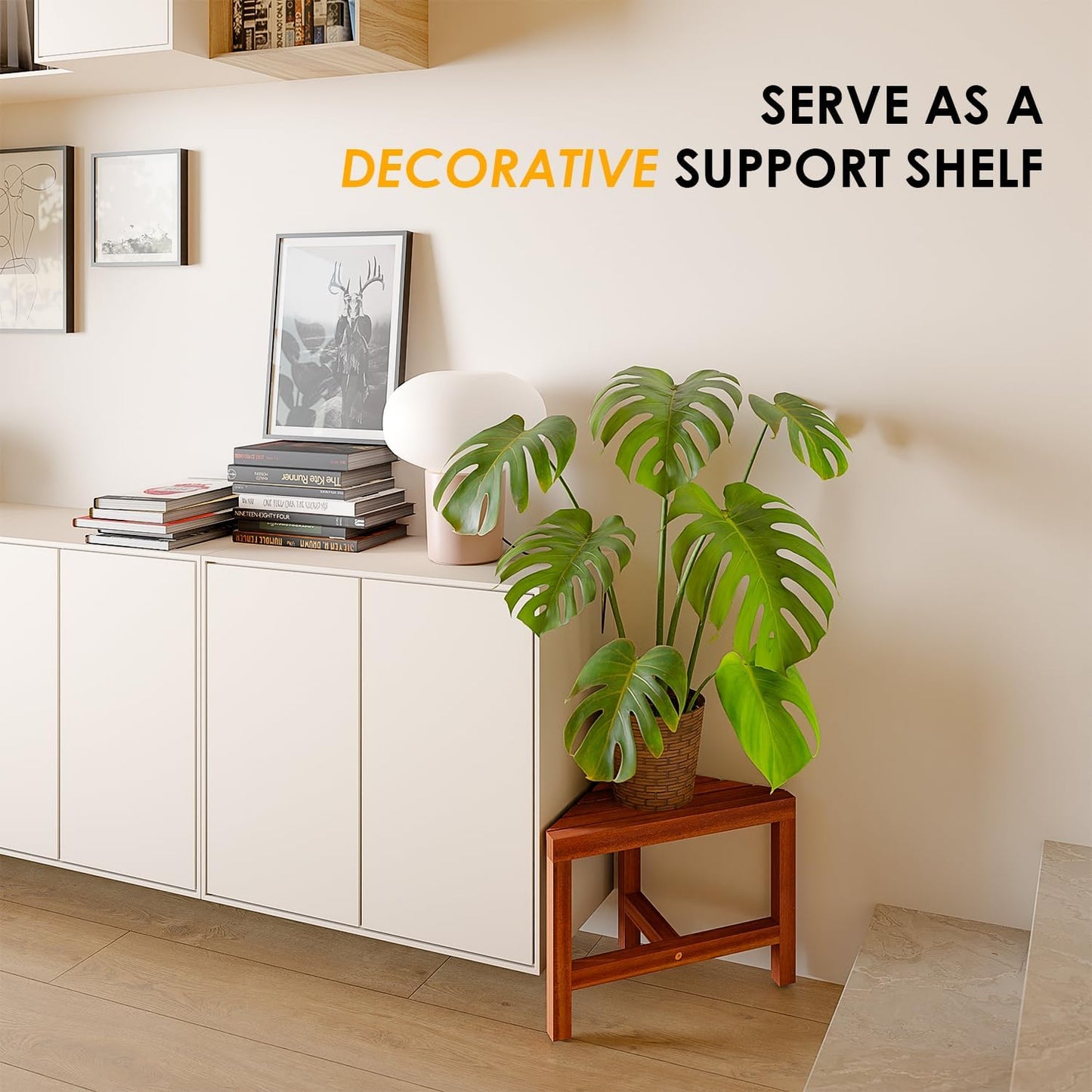 HOLANA 12" Acacia Shower Stool for Shaving Legs - Wooden Shower Foot Rest - Small Shower Corner Stool Seat for Inside Shower - Waterproof Bath Step Stools Bench for Bathroom (Acacia Wood)