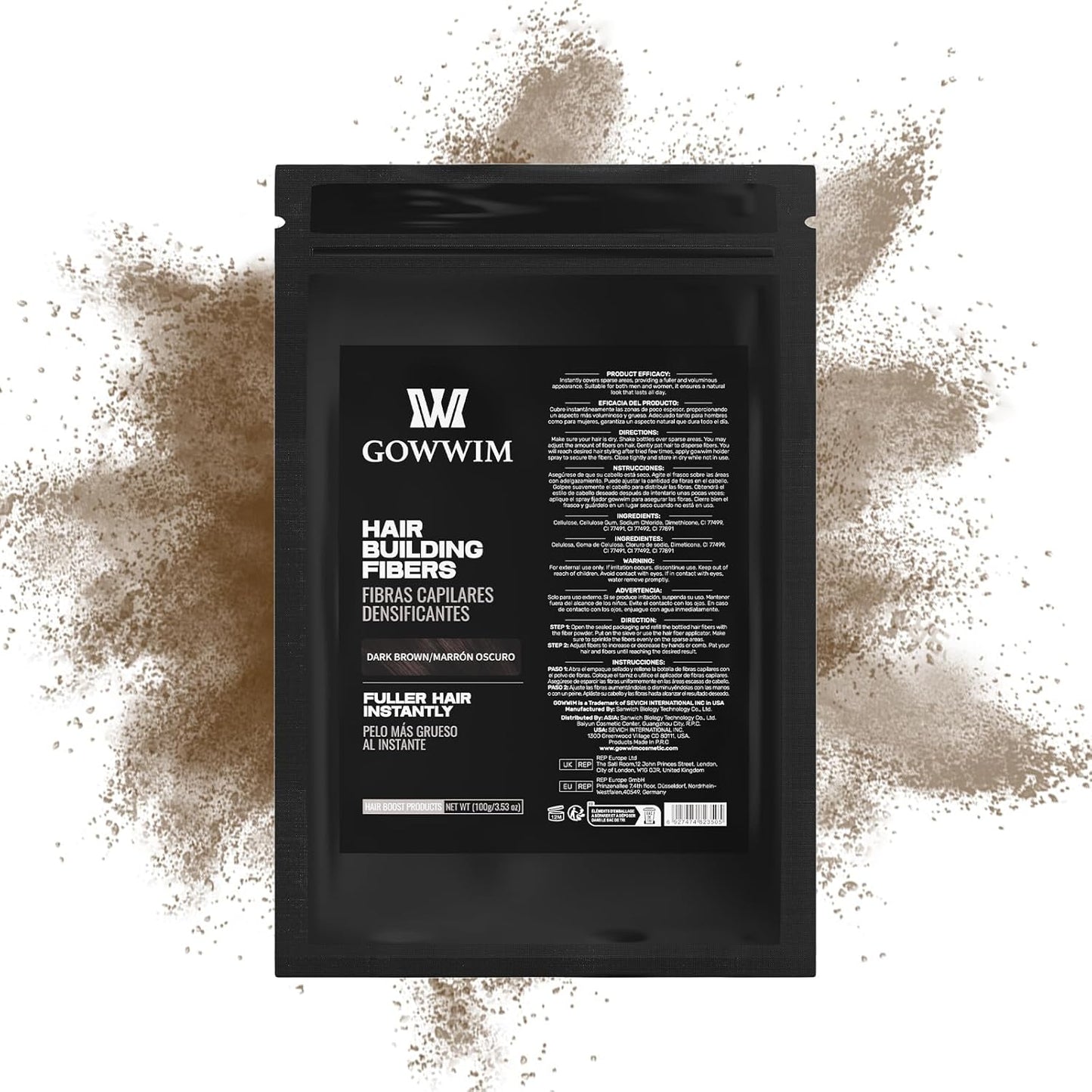 Gowwim Hair Fibers，Instant Building Thickening Fibers for Thinning Loss Hair Natural Grey Coverage Touch up Bald Spot Cover up Waterproof & Sweatproof for Women & Men 100g