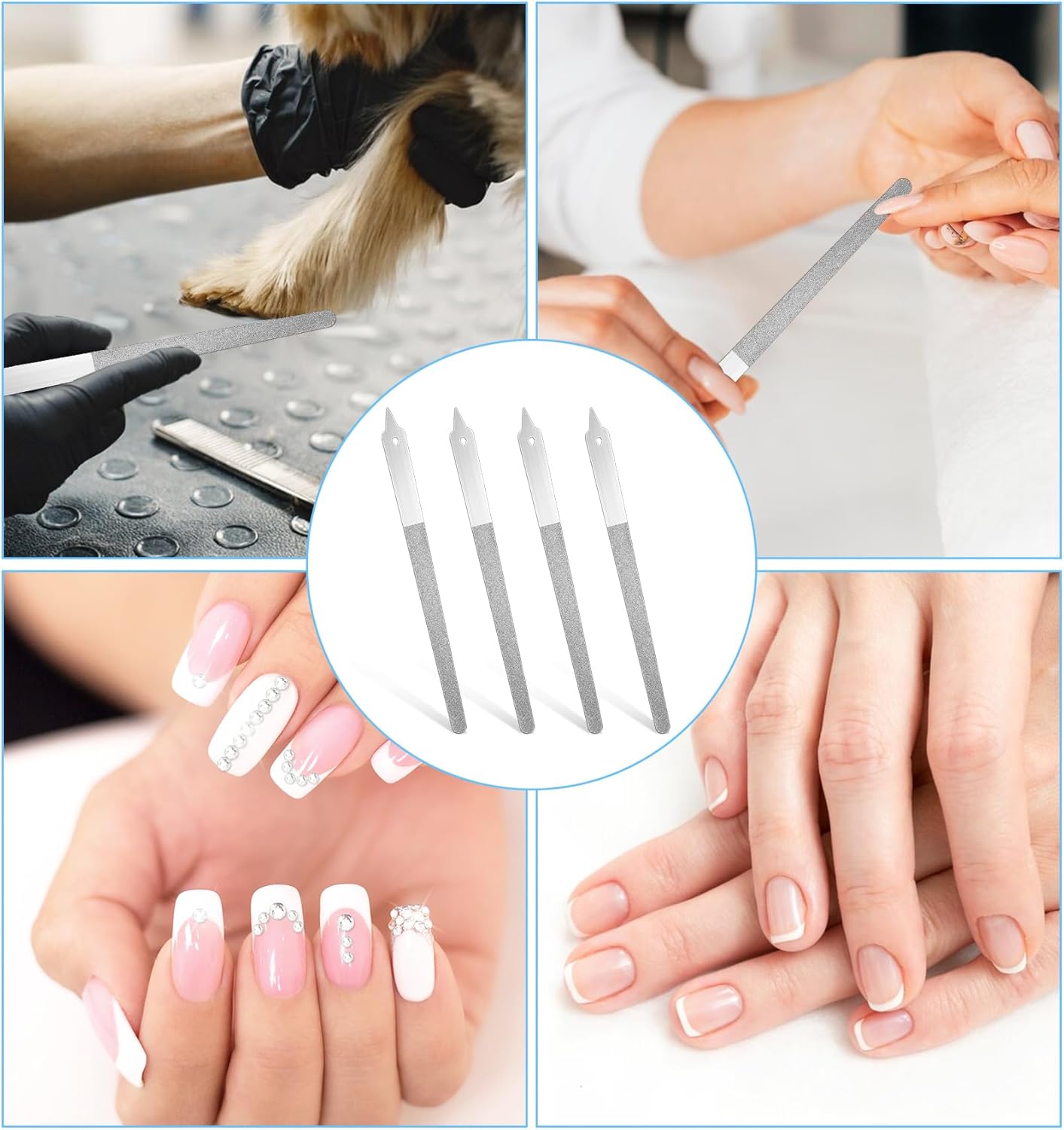 4PCS Diamond Nail File, 6 inch Stainless Steel Diamond Dust Nail File, Stainless Steel Nail Filer for Salon Home