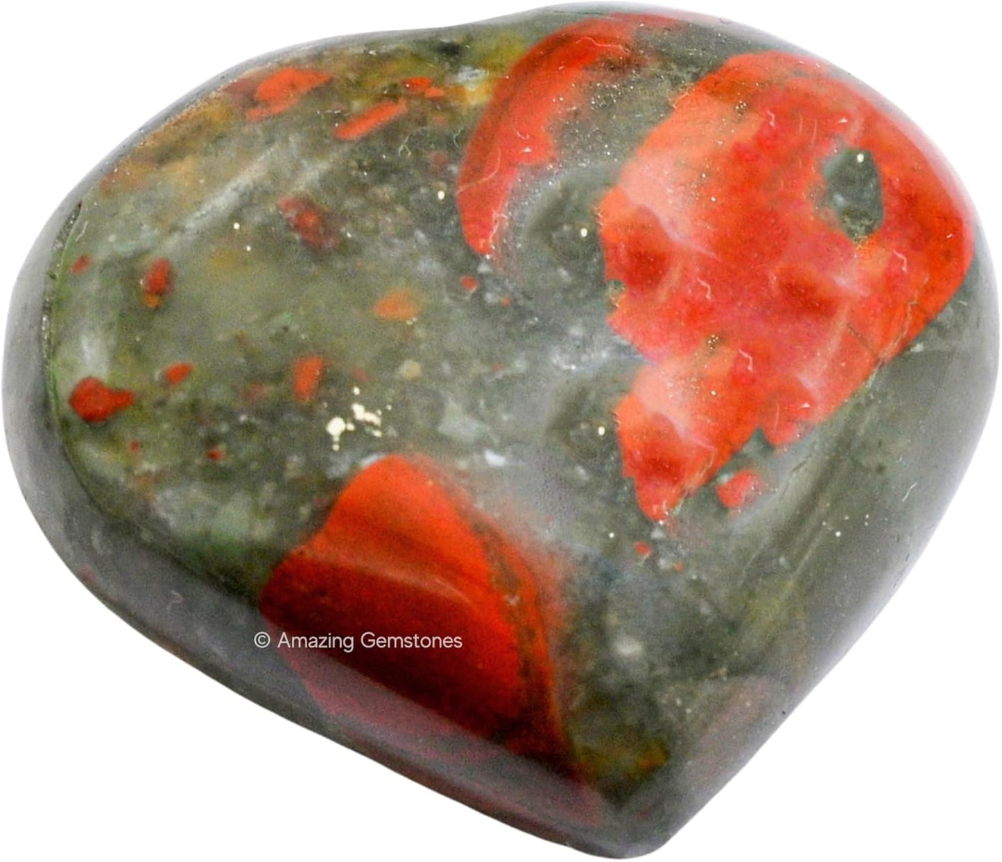 Amazing Gemstone African Bloodstone Crystal Heart Palm Stone - Pocket Massage Worry Stone for Natural Body Chakra Balancing, Reiki Healing and Crystal Grid