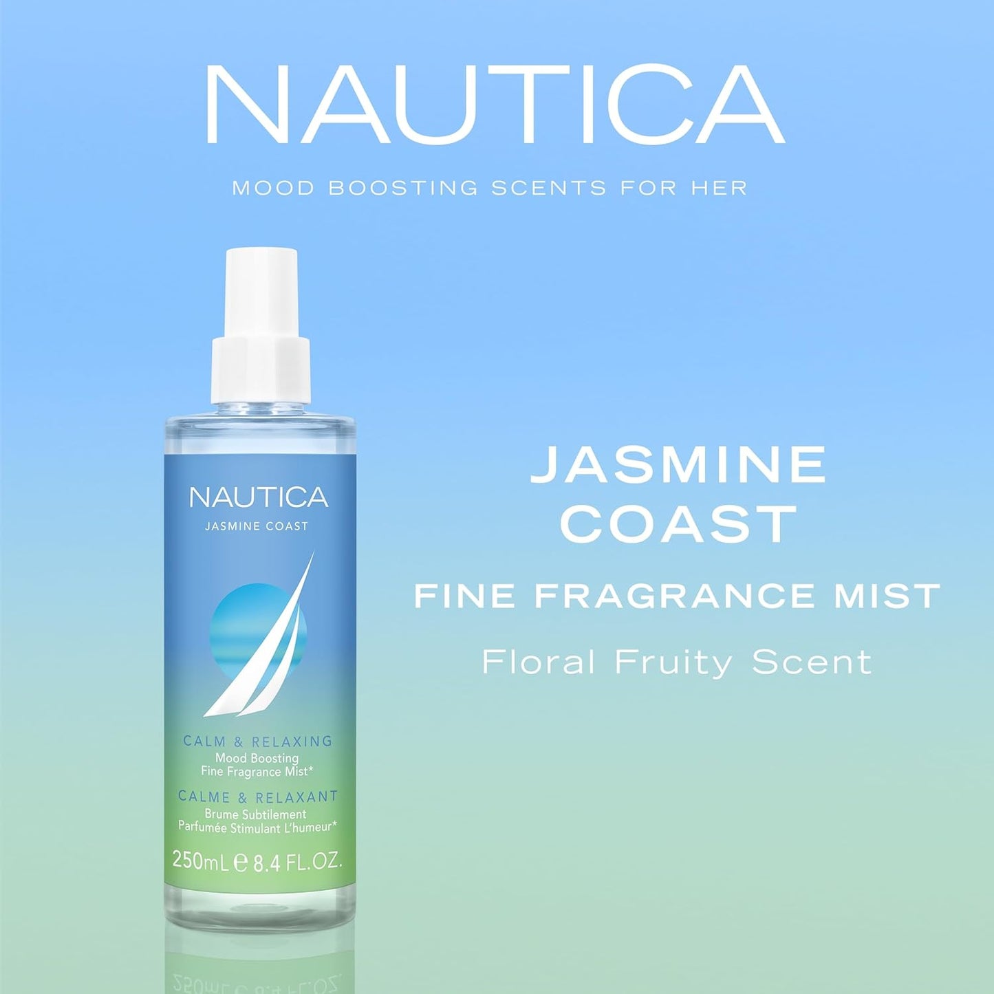 Nautica for Her Jasmine Coast Body Mist, 8.4 Fl Oz (Pack of 1), Notes of Pear, Jasmine, and Musk, Women's Fragrance, Long Lasting, Mood-Boosting Fragrance, Vegan Formula