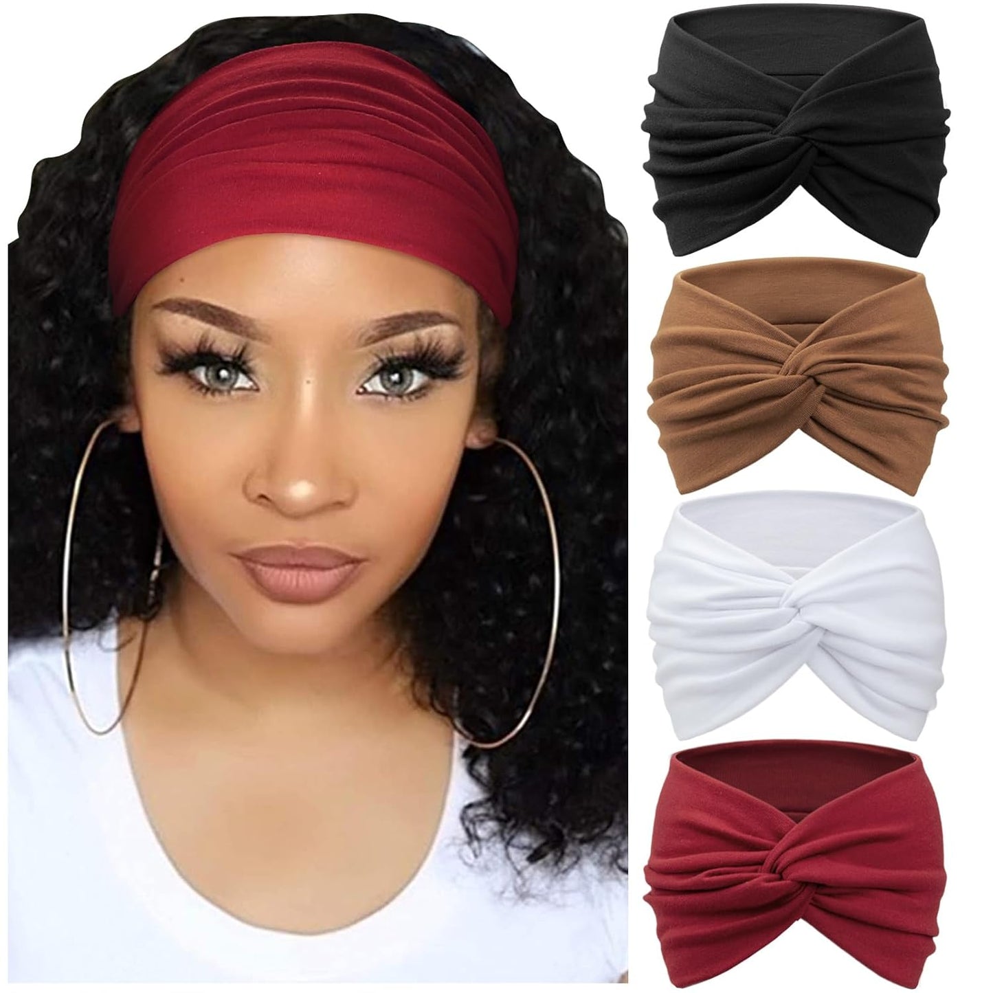 DRESHOW 4 Pack Turban Headbands for Women Wide Vintage Head Wraps Knotted Cute Hair Band Accessories
