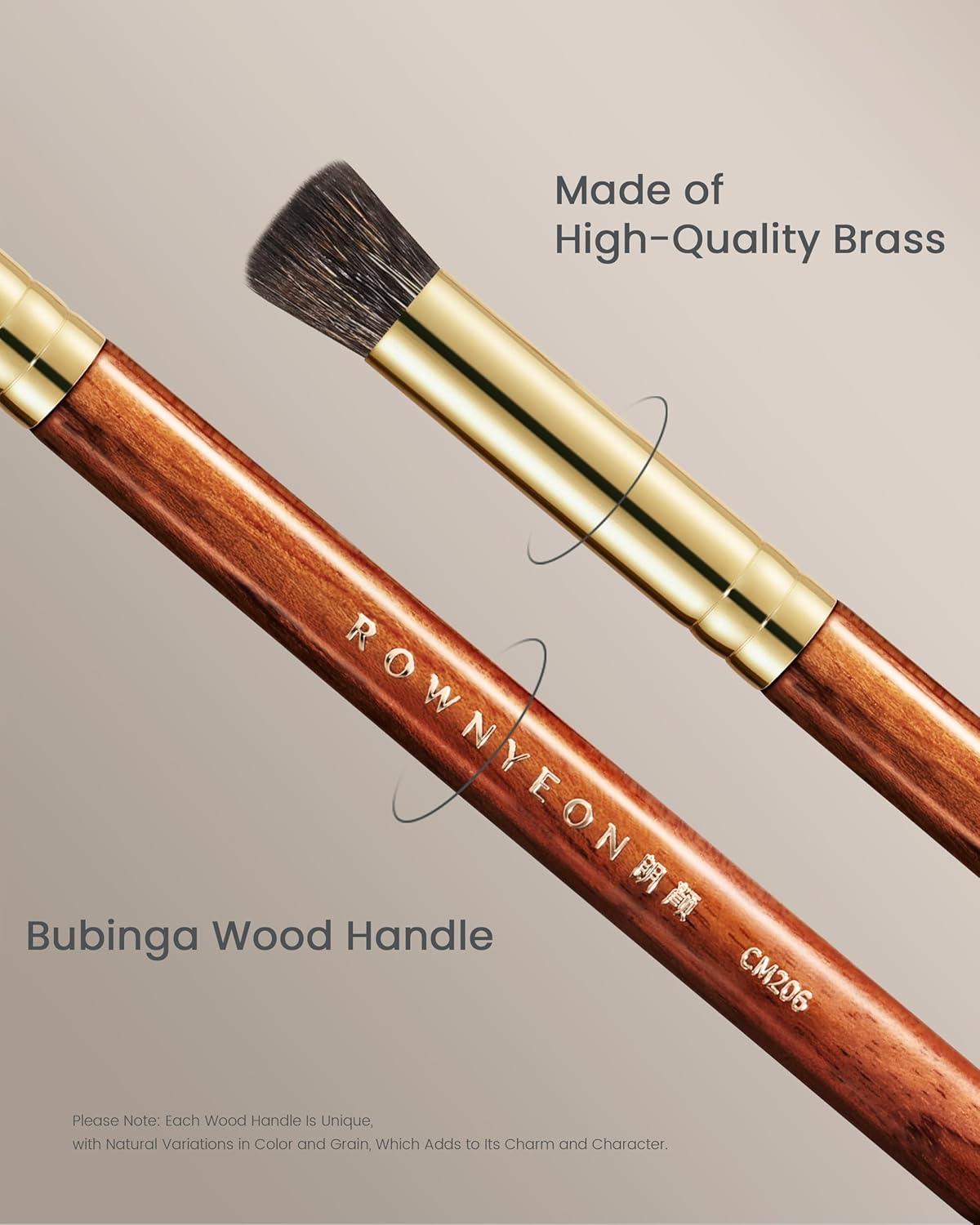 Desert Oak Series Flat Top Smoke Blender - 10mm Red Fox & Goat Hair Brush for Smudging & Blending, Luxury Bubinga Handle (CM 206)