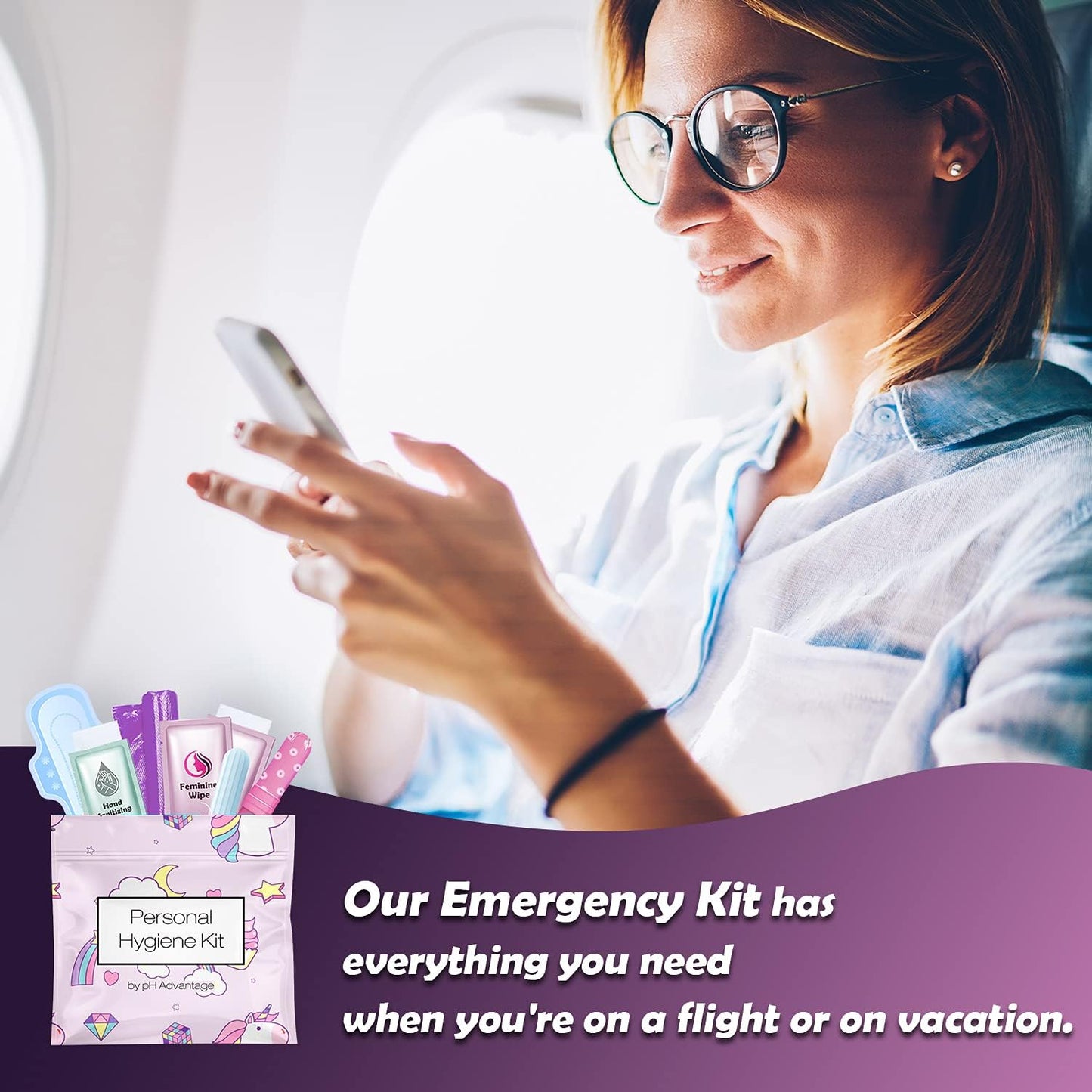 Menstrual Kit All-in-One 10 Pack | Convenience on The Go | Period Kit Pack for Travelling, Tweens & Teenager | Individually Wrapped Feminine Hygiene Product (Rainbows and Unicorns)