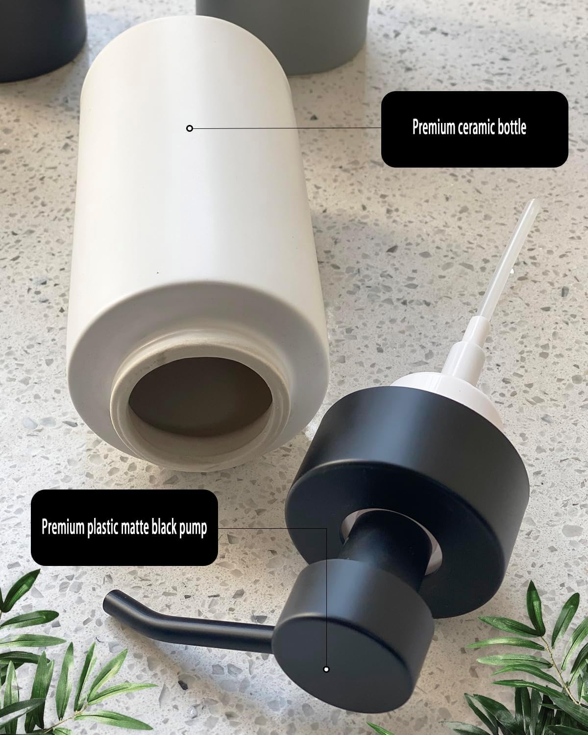 9.5 Oz Foaming Soap Dispenser for Bathroom,Kitchen Foam Soap Dispenser,Refillable Modern Foam Pump Bottle,Black Ceramic Foaming Hand Pump Dispenser (White)