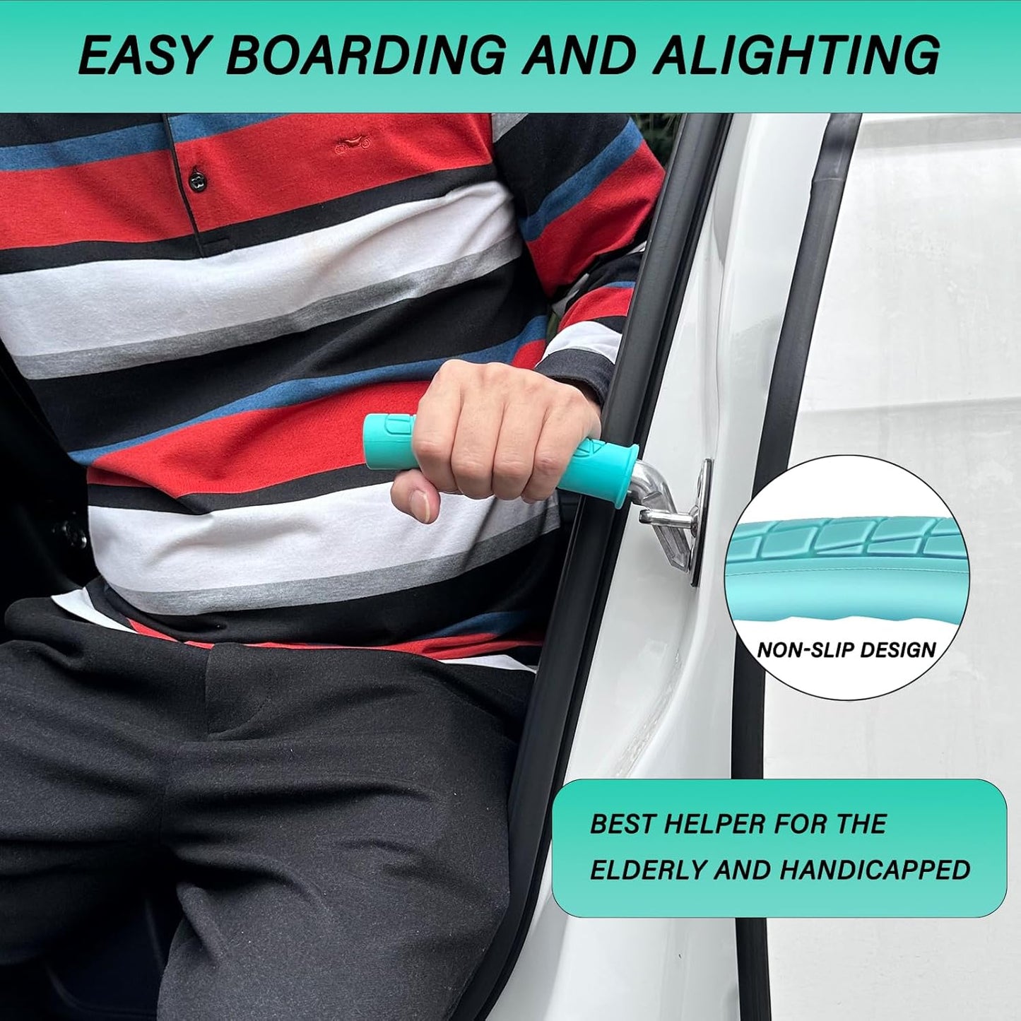 2 Pack Seniors Car Door Handle Assisted Portable Vehicle Support Handle Easy Sit Aid Car Latch Handle for Seniors and Disabled Support Up to 400 lbs (Green - 1 Pack Handle + Strap)