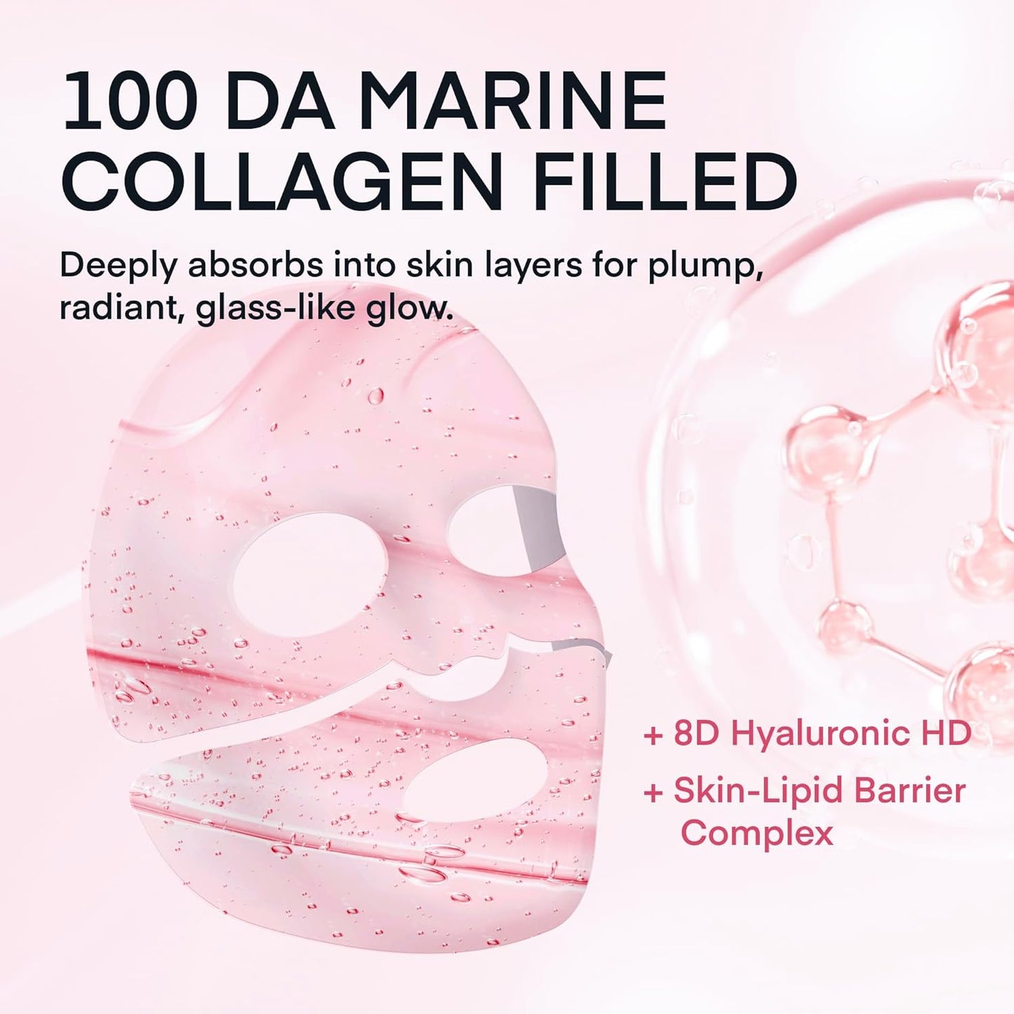 TEREZ & HONOR Collagen Face Mask: Korean Real Deep Bio Hydrogel Overnight Masks for Deep Hydration, Glowing, Pore Minimizing, Elasticity, 4 x 33g Fragrance-Free, 100 Da Ultra-Low Molecular Collagen