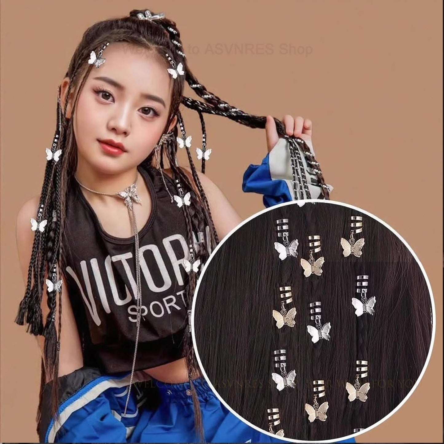 Silver Hollow Star ButterflyHair Jewelry for Braids; ButterflyMetals Cuffs Clip Hair Accessories Styling Fashion Toos for Women Men 35 Pcs (Sliver)