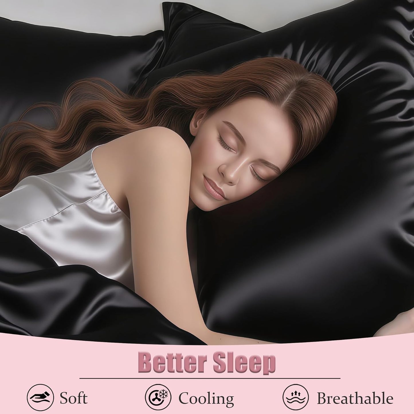 Mulberry Silk Pillow Cases with Zipper, Ultra Smooth Soft Breathable Cooling Pillow Cases for Hot Sleepers, Silk Satin Pillowcase for Hair and Skin, Gifts for Women (Black, King Size, 1 Pack)