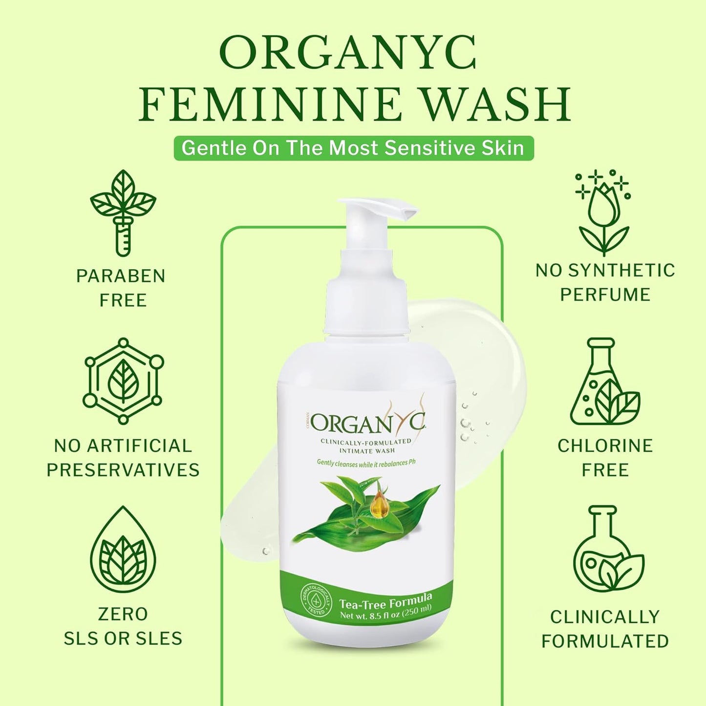 Organic Intimate Wash with Tea Tree Oils & Leaf Extracts, Gentle Cleansing Feminine Wash for Women with Sensitive Skin, Soothing pH Balance Feminine Wash, 8.5 fl oz, Pack of 2