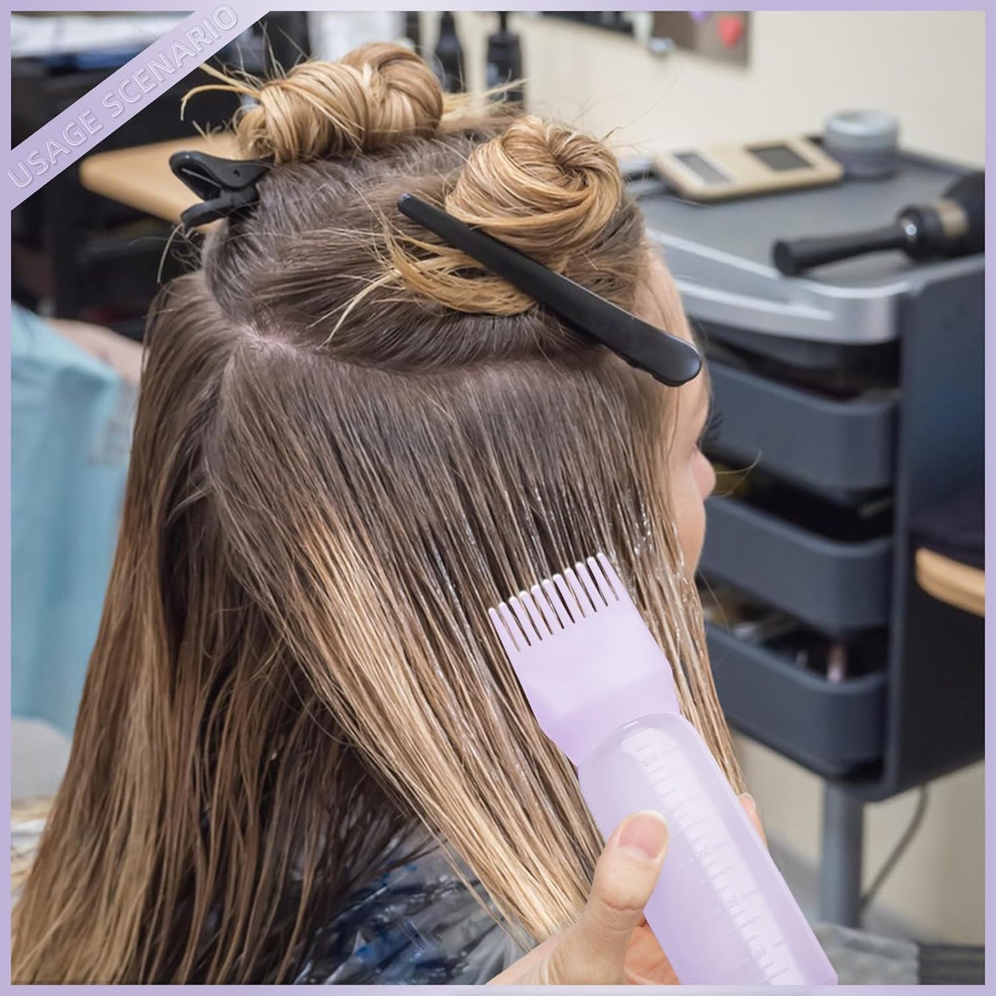 BLAAROOM Root Comb Applicator Bottle 6 Ounce, 4 Pack - Hair Oil Applicator with Root Comb Brush for Scalp Hair Oiling - Purple