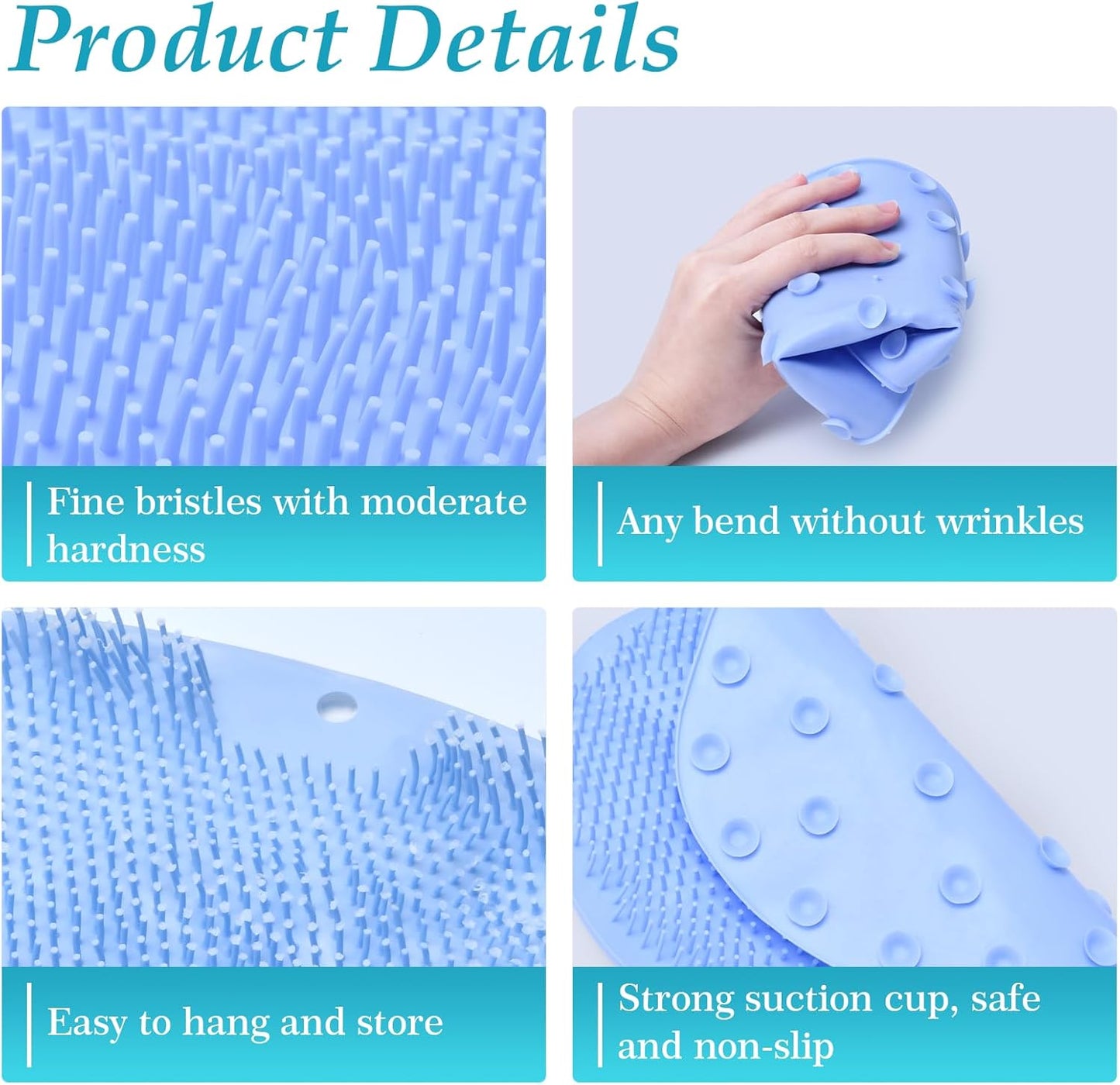 Silicone Foot Scrubber in Shower, Back Washer Exfoliating Bath Wash Pad Wall Mounted, Foot & Body Brushes for Men and Women(Blue)