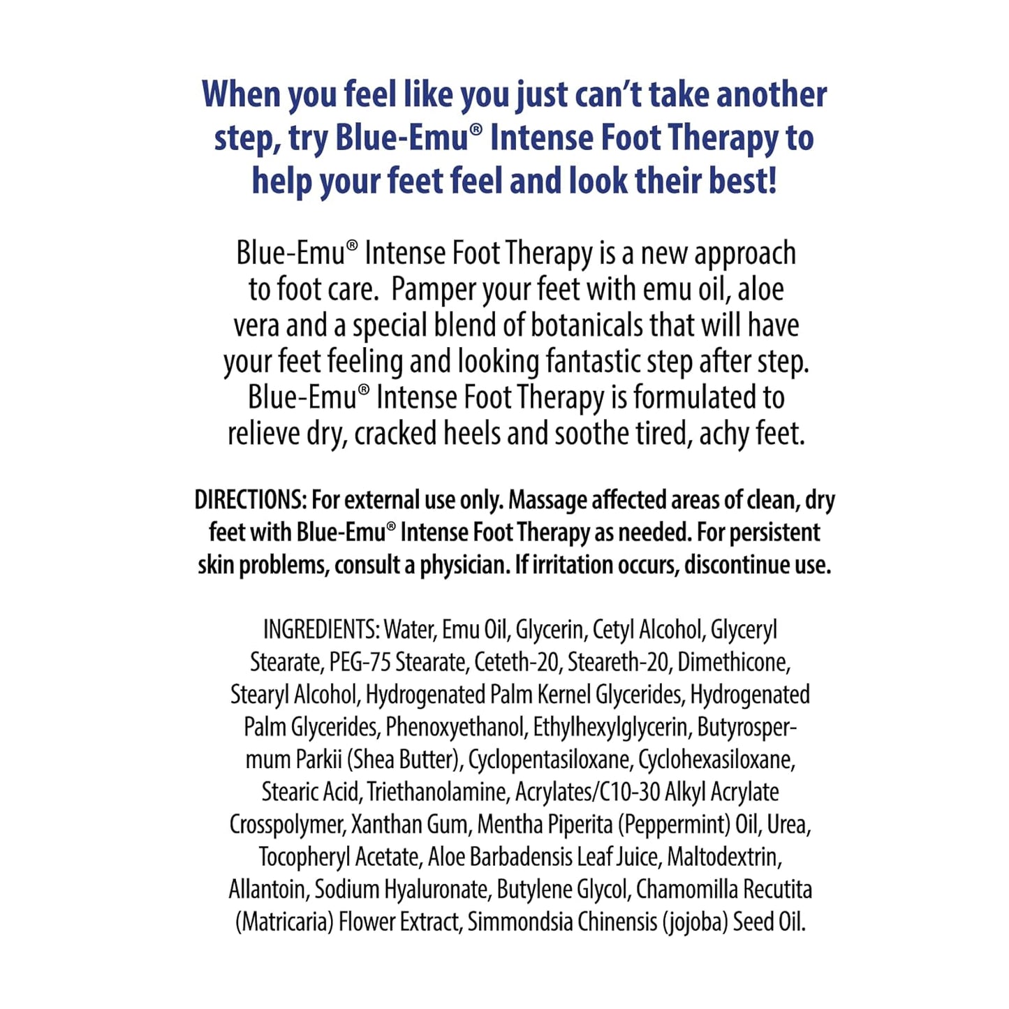 BLUE-EMU Intense Foot Therapy Cream for Dry Skin and Tired Feet - 5oz